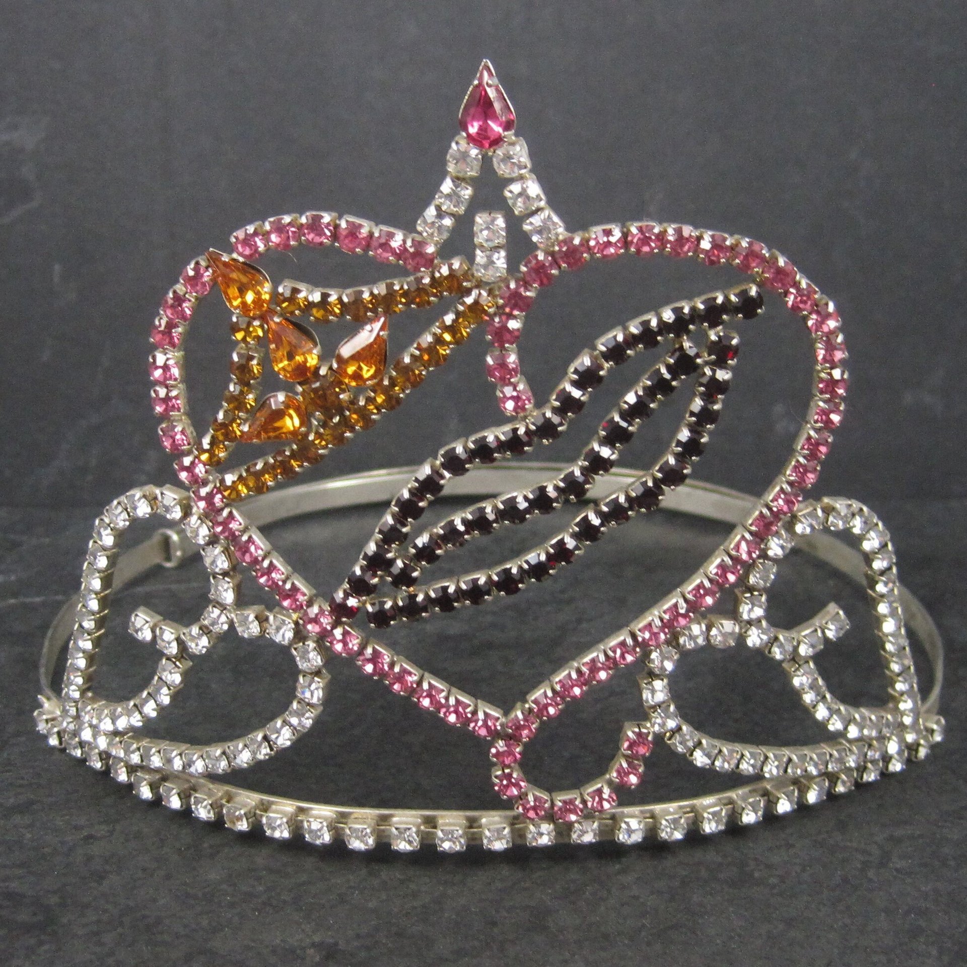 Large 4 Inch Vintage Beauty Queen Pageant Rhinestone Crown Tiara