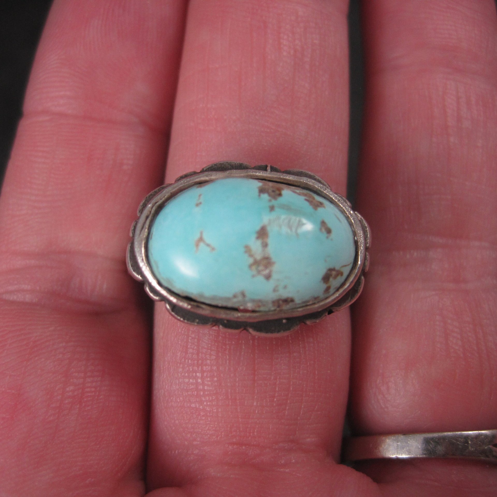Antique Turquoise Ring Size 9.75 Vintage Sterling Silver