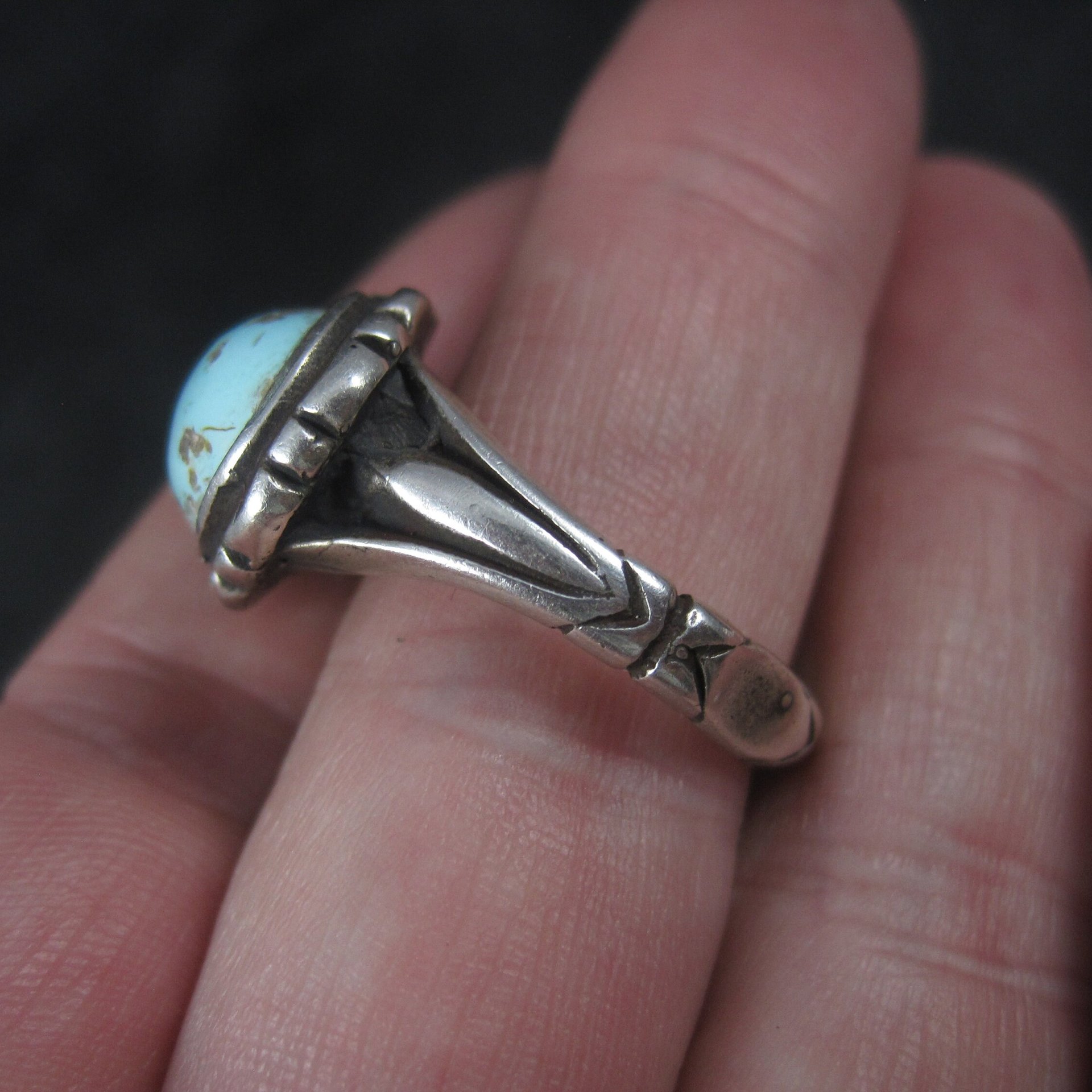 Antique Turquoise Ring Size 9.75 Vintage Sterling Silver