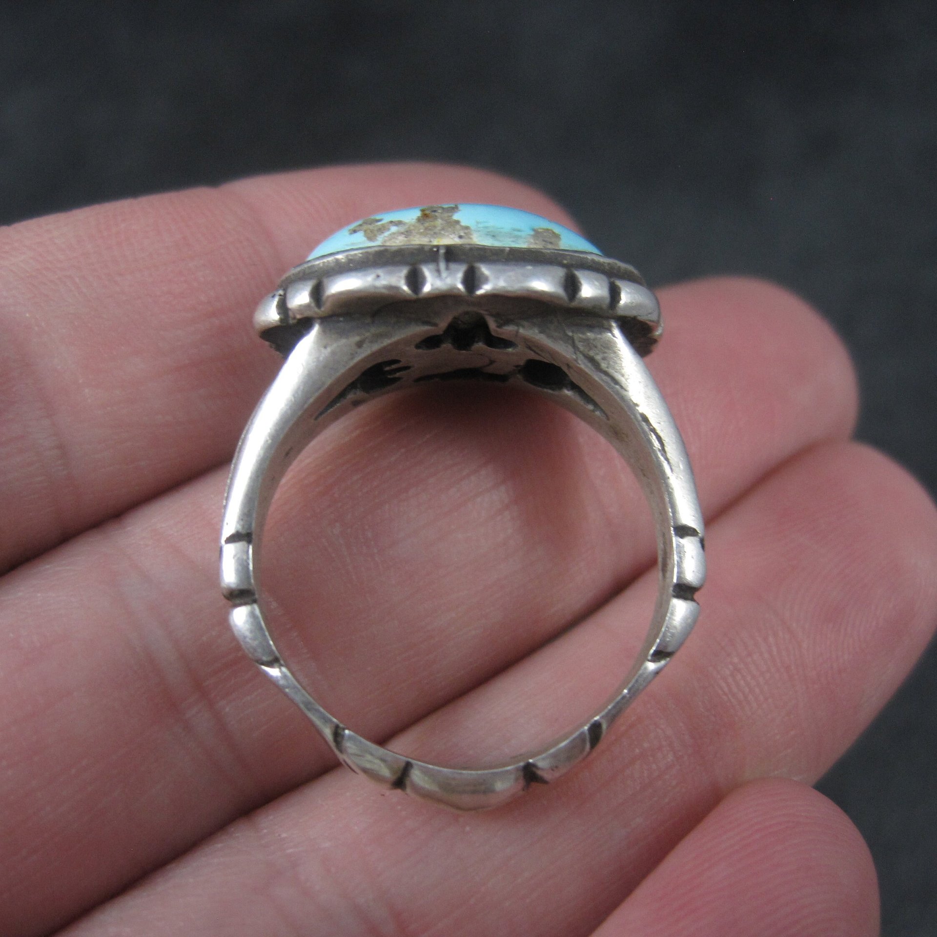 Antique Turquoise Ring Size 9.75 Vintage Sterling Silver
