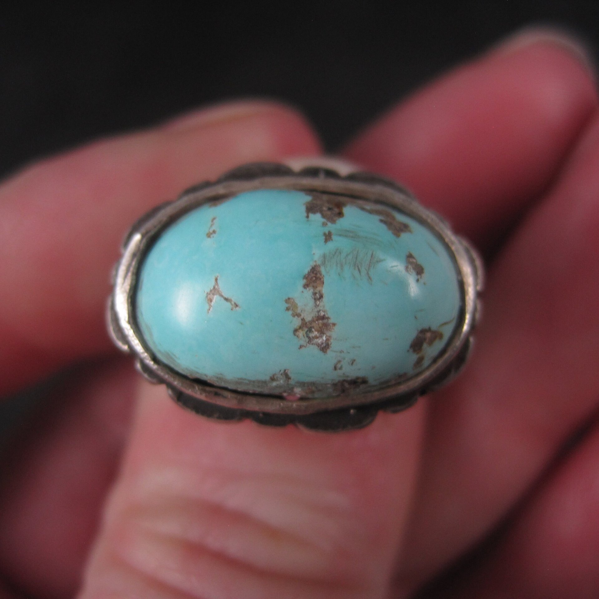 Antique Turquoise Ring Size 9.75 Vintage Sterling Silver