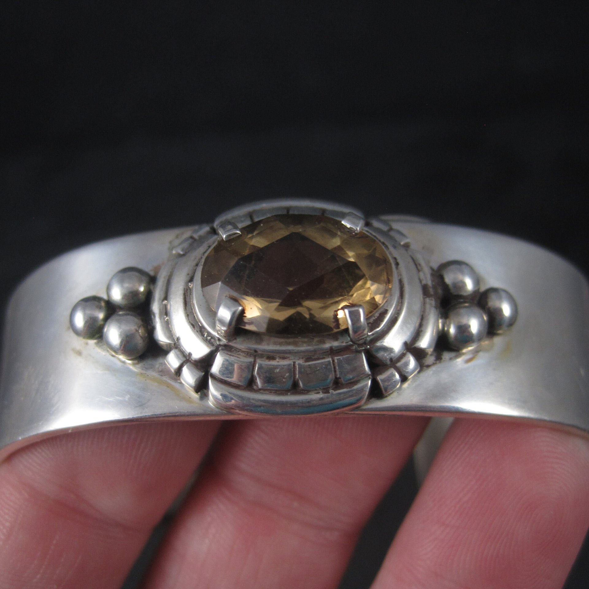 Heavy Southwestern Sterling Citrine Cuff Bracelet 6.5 Inches