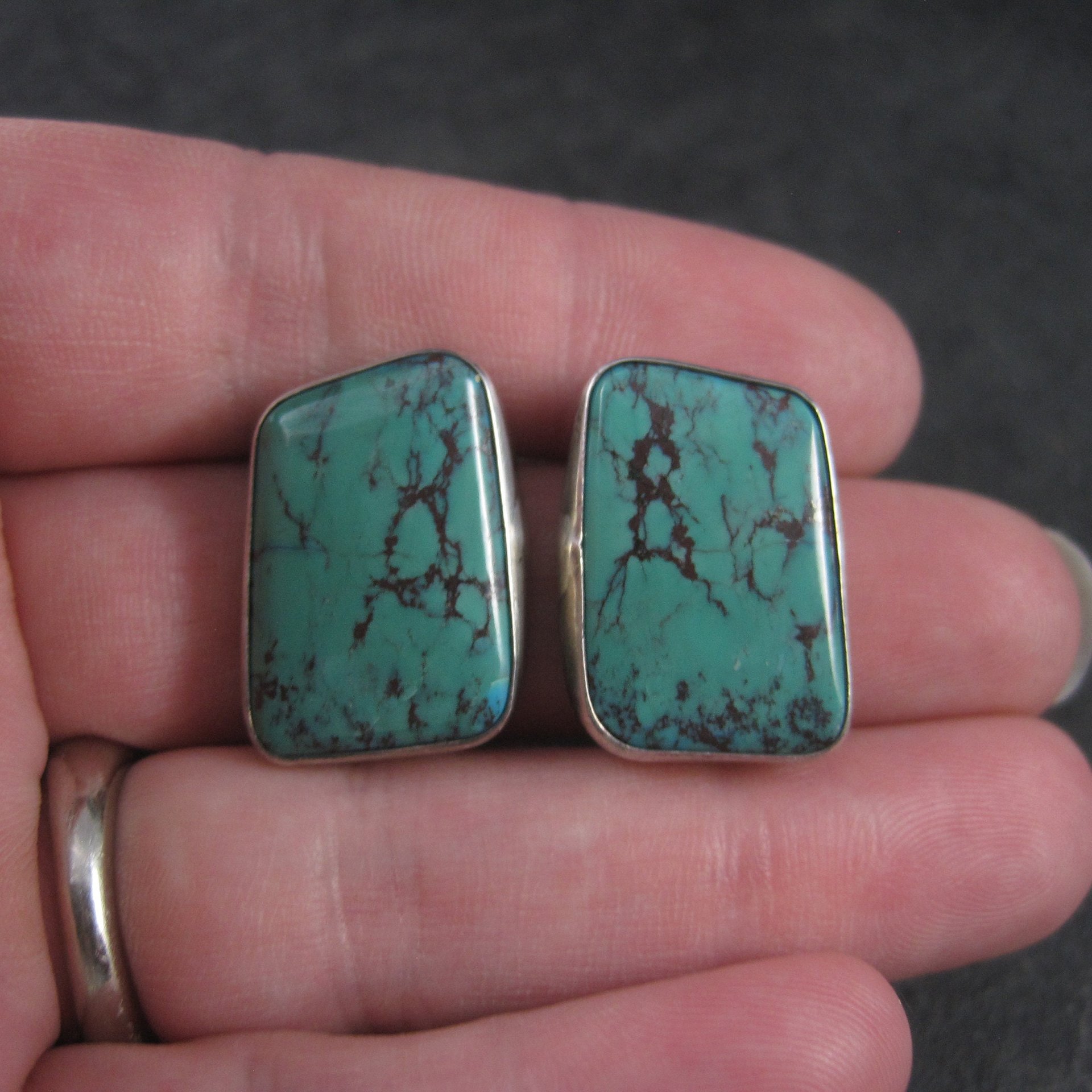 Large Vintage Southwestern Sterling Chrysocolla Earrings