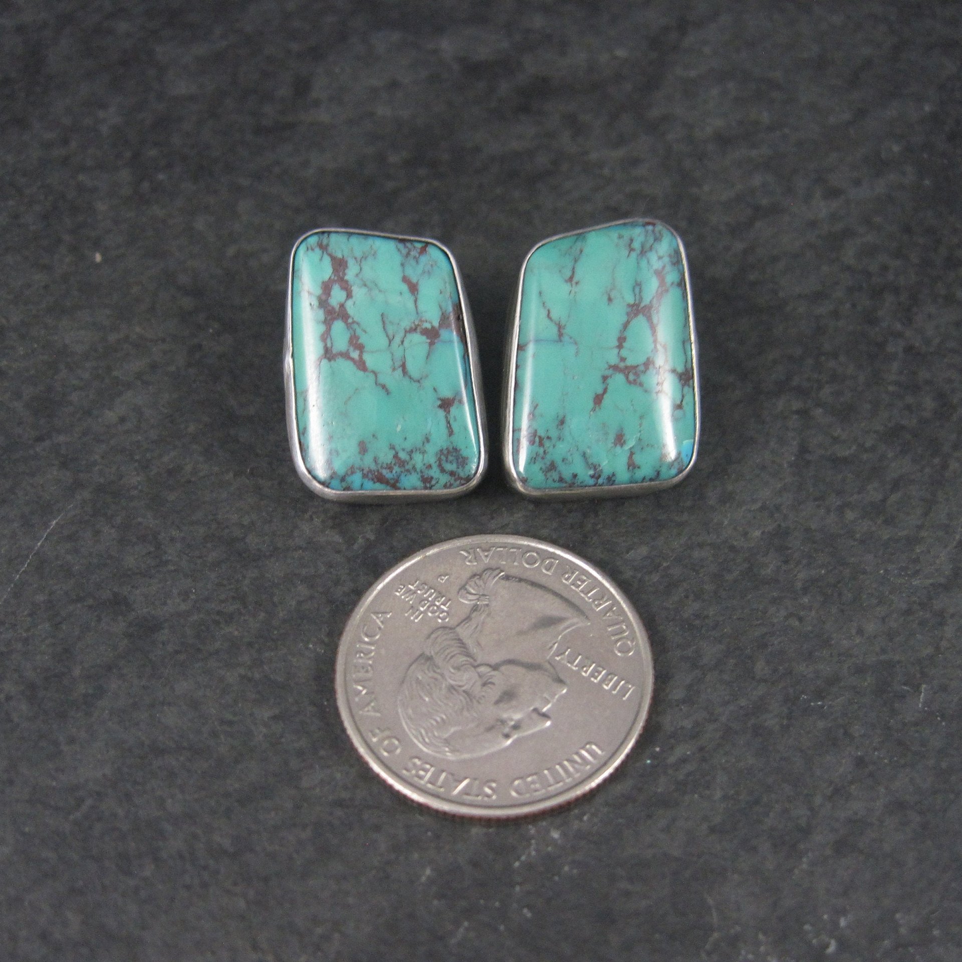 Large Vintage Southwestern Sterling Chrysocolla Earrings