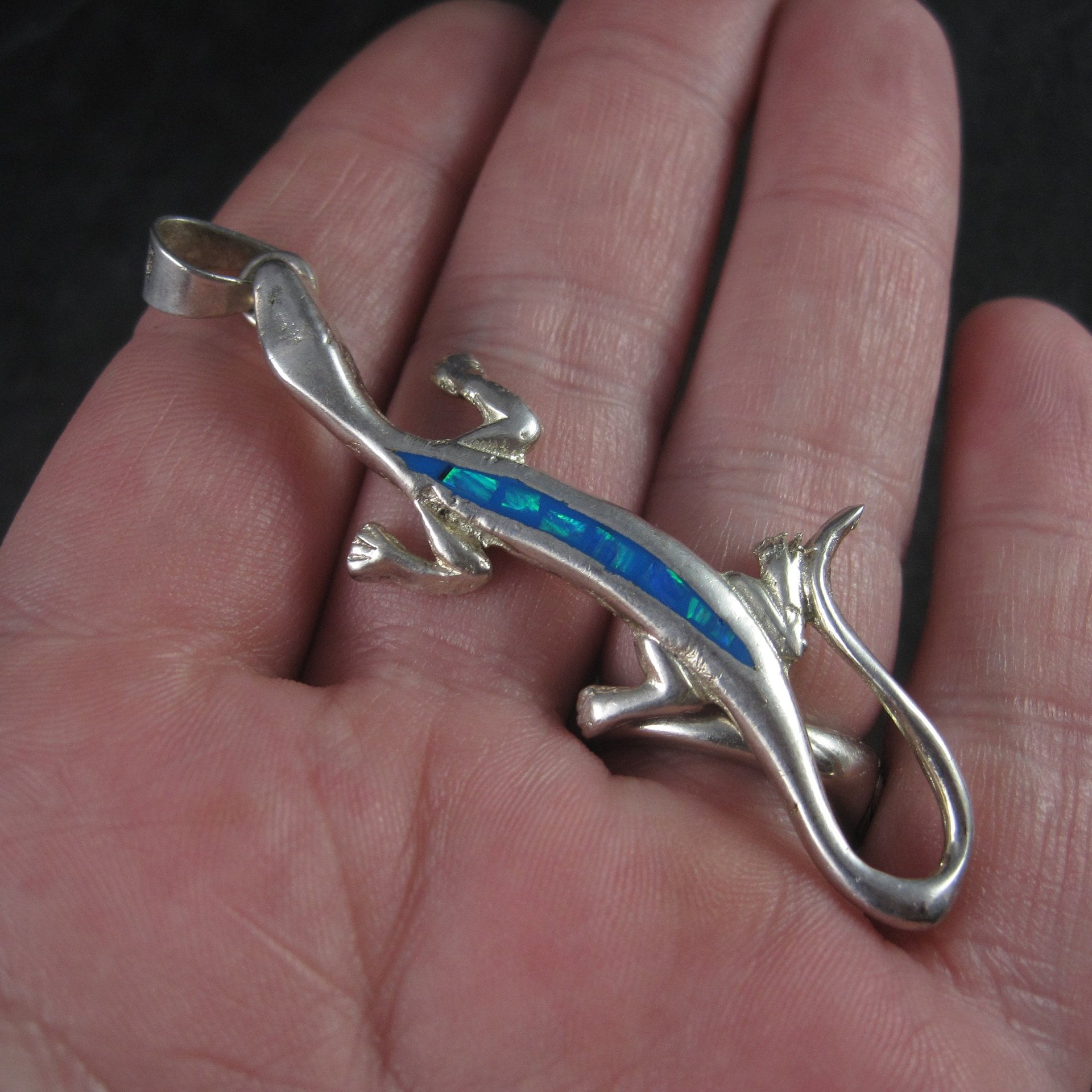 Vintage Mexican Sterling Inlay Salamander Pendant