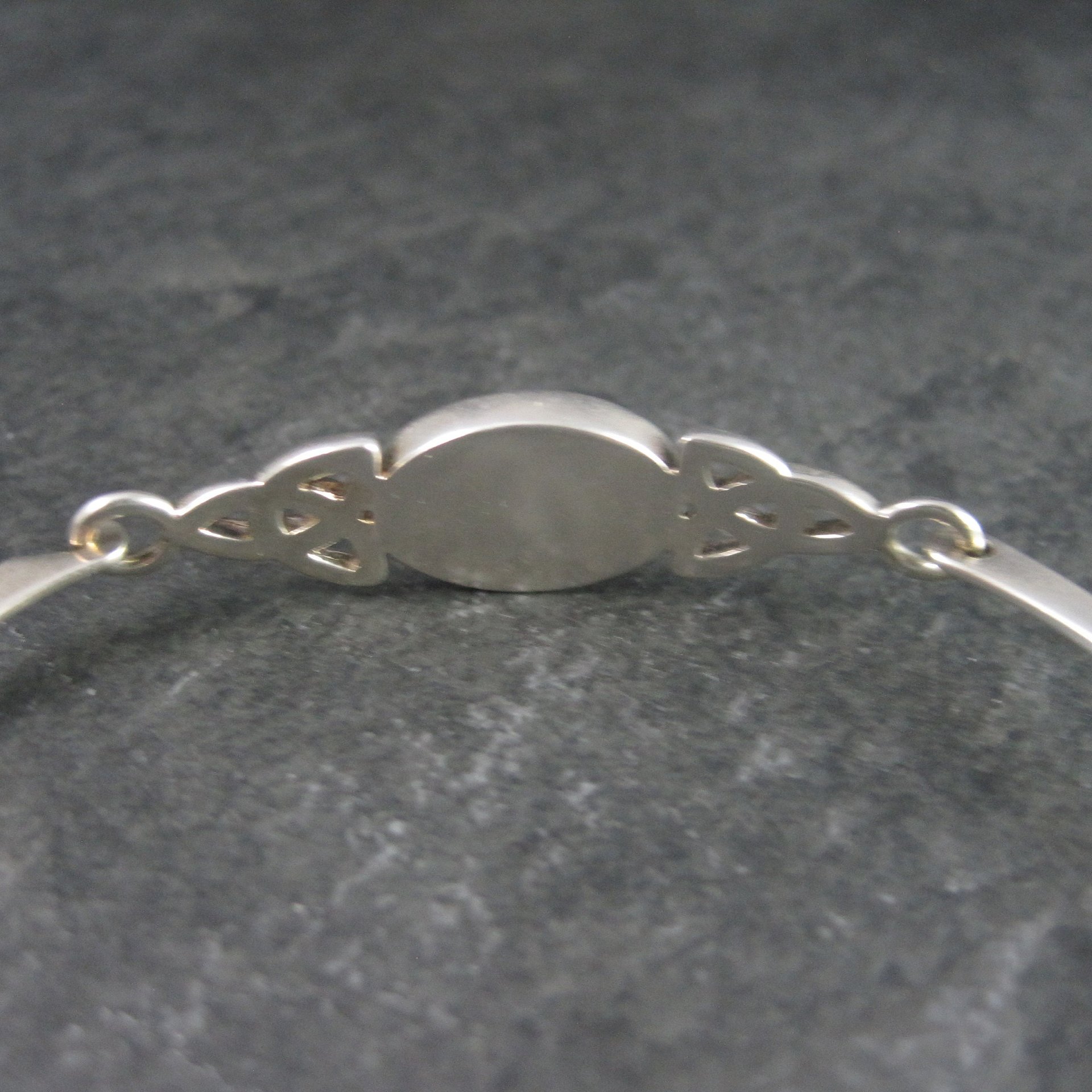 Vintage Celtic Triquetra Mother of Pearl Sterling Bangle Bracelet 7 Inches