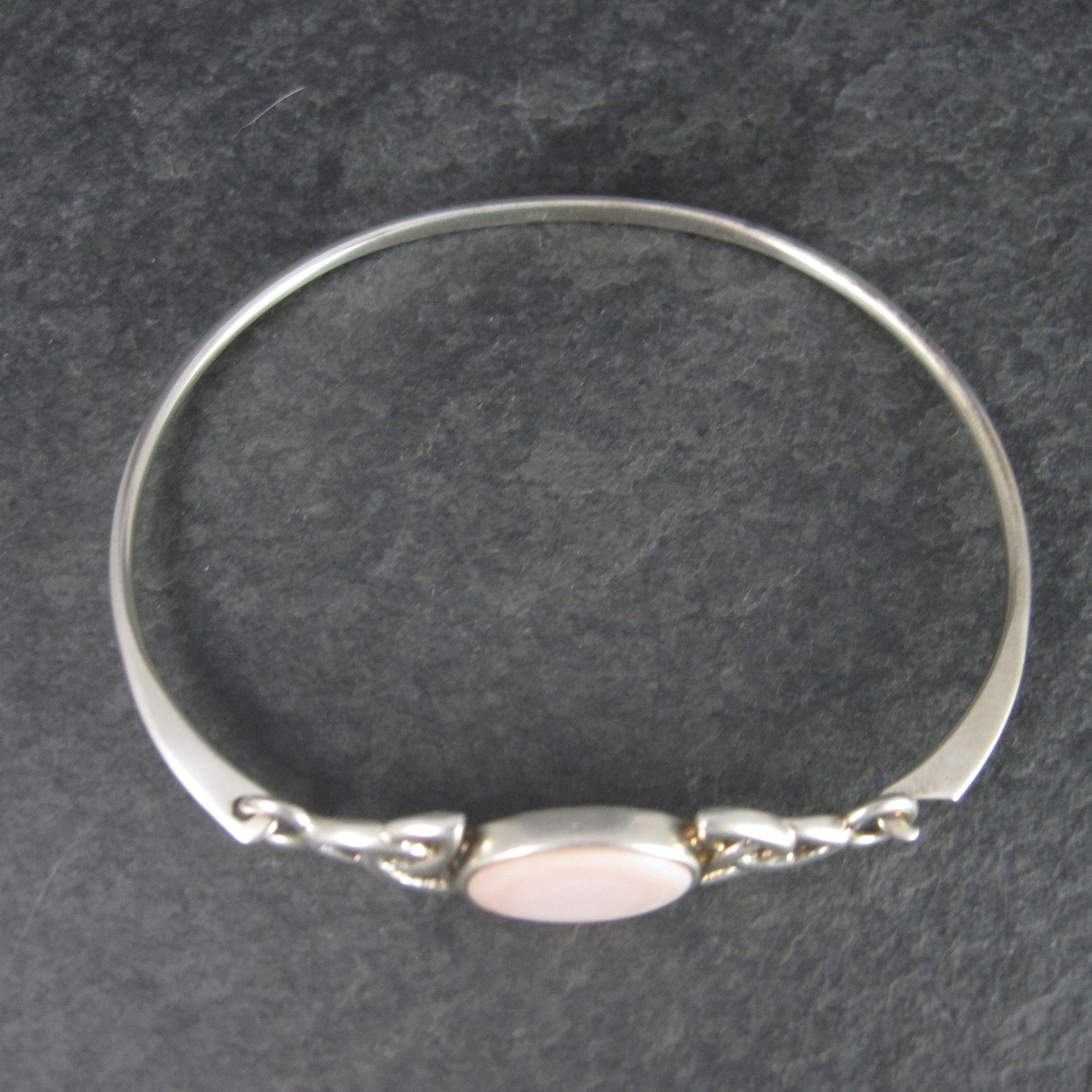 Vintage Celtic Triquetra Mother of Pearl Sterling Bangle Bracelet 7 Inches