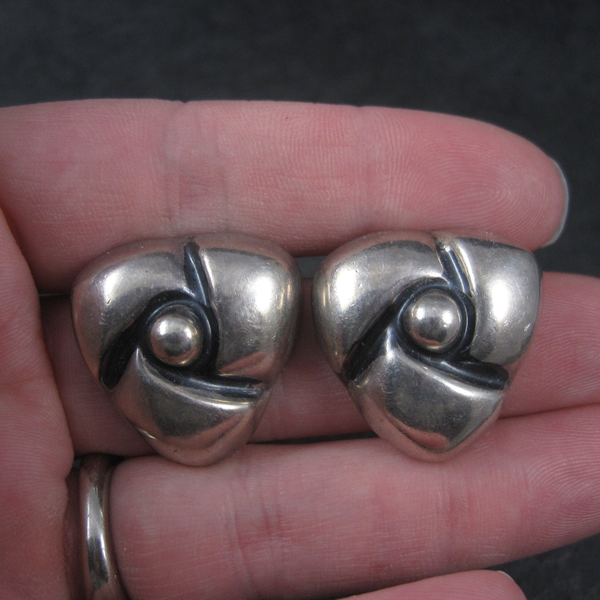 Mexican Sterling Modernist Clip On Earrings