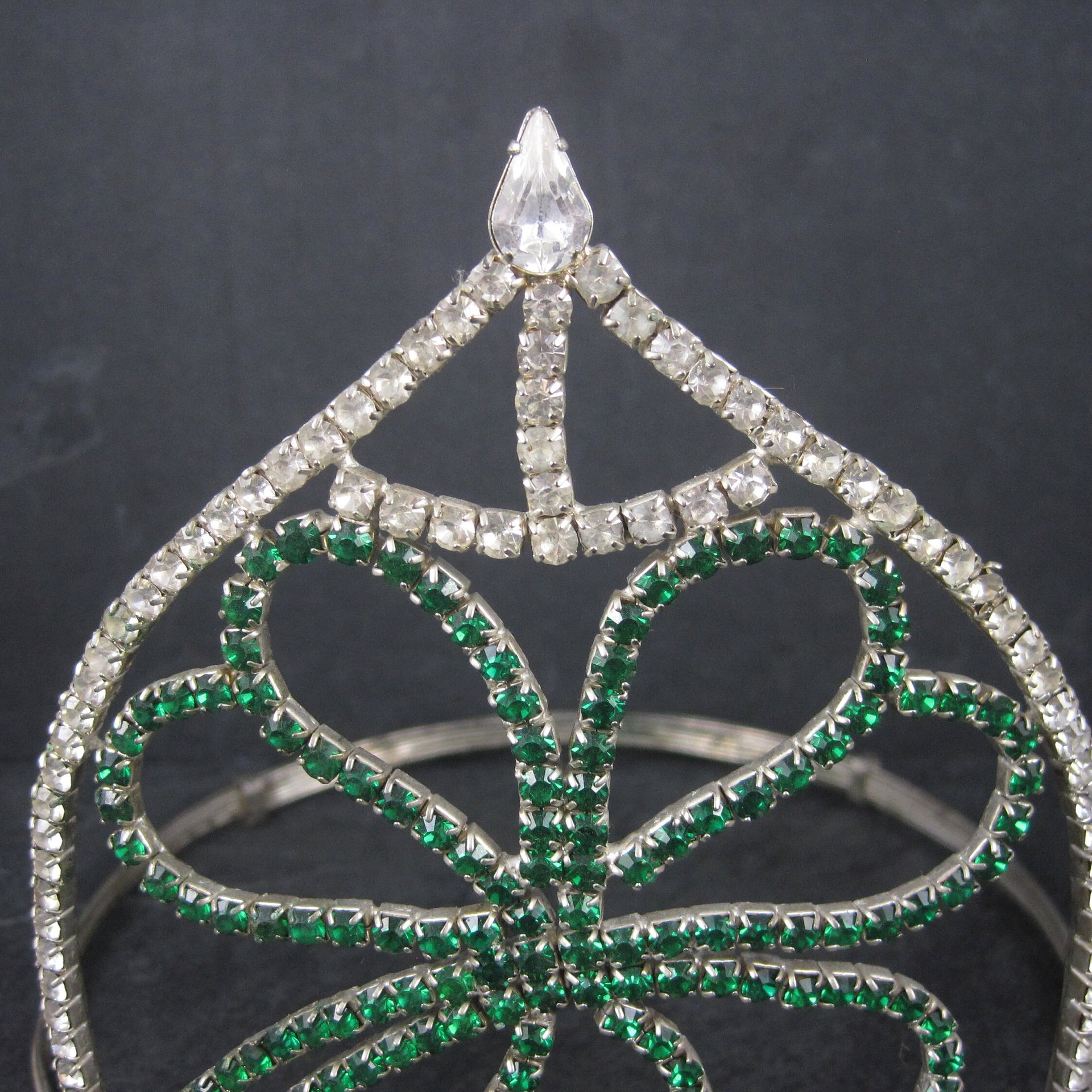 Large 5 Inch Vintage Clover Rhinestone Crown Tiara