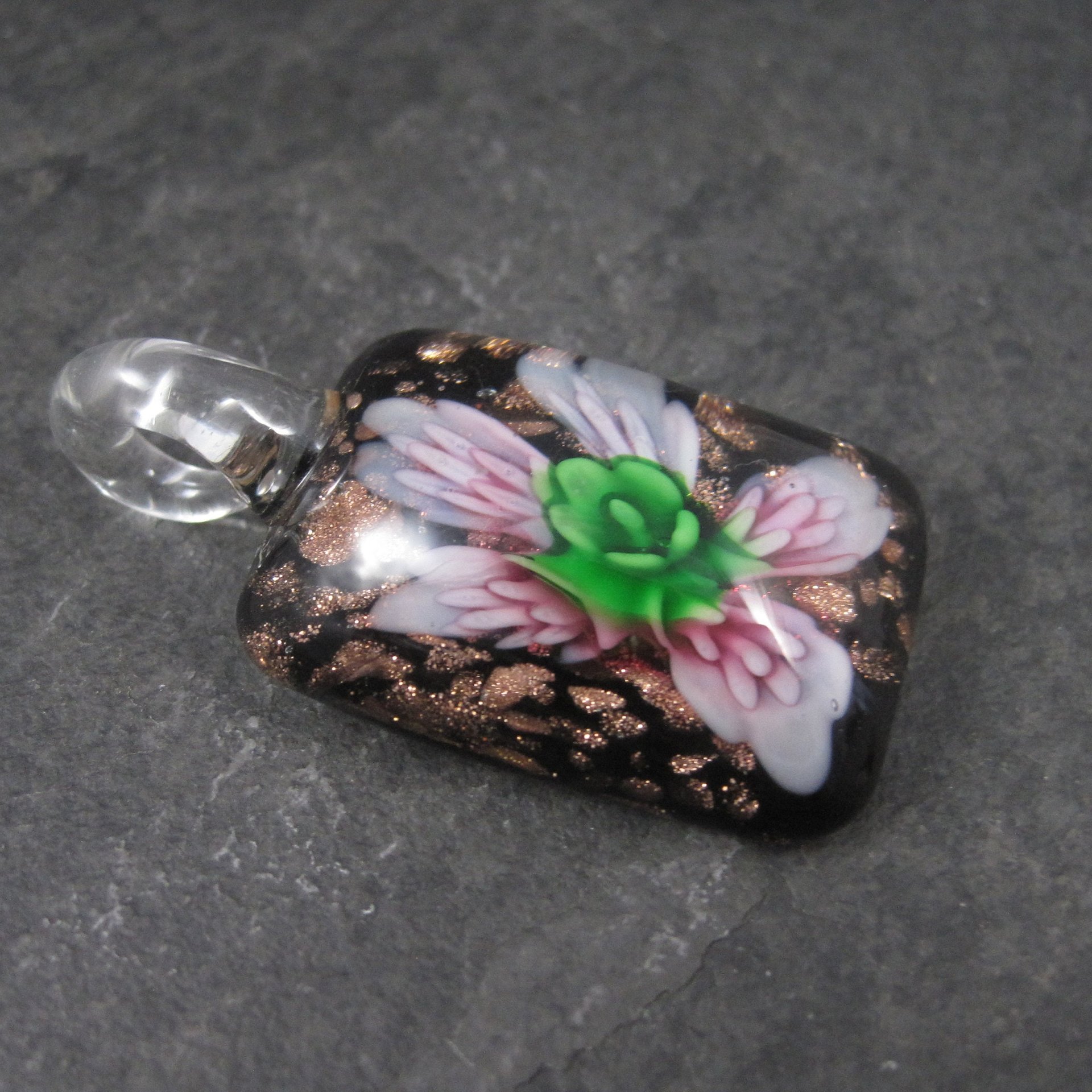 Vintage Pink Floral Murano Style Art Glass Pendant