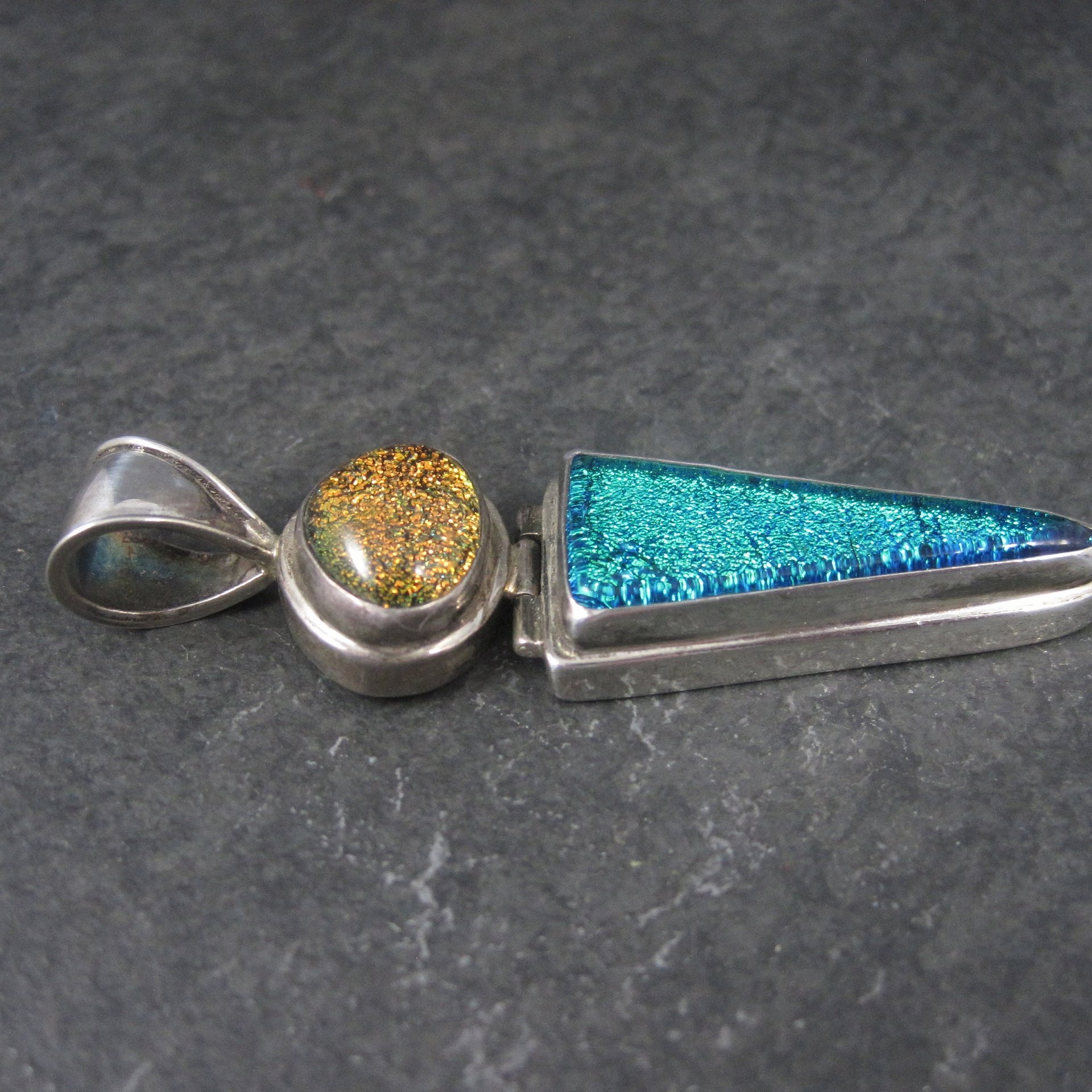 Large Vintage Sterling Dichroic Glass Pendant