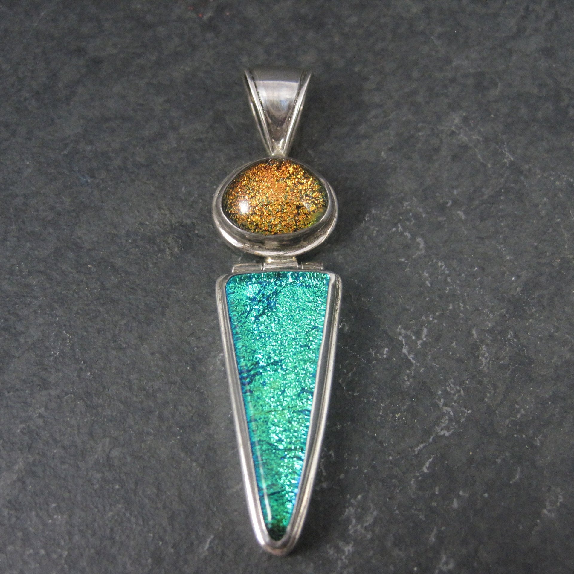 Large Vintage Sterling Dichroic Glass Pendant