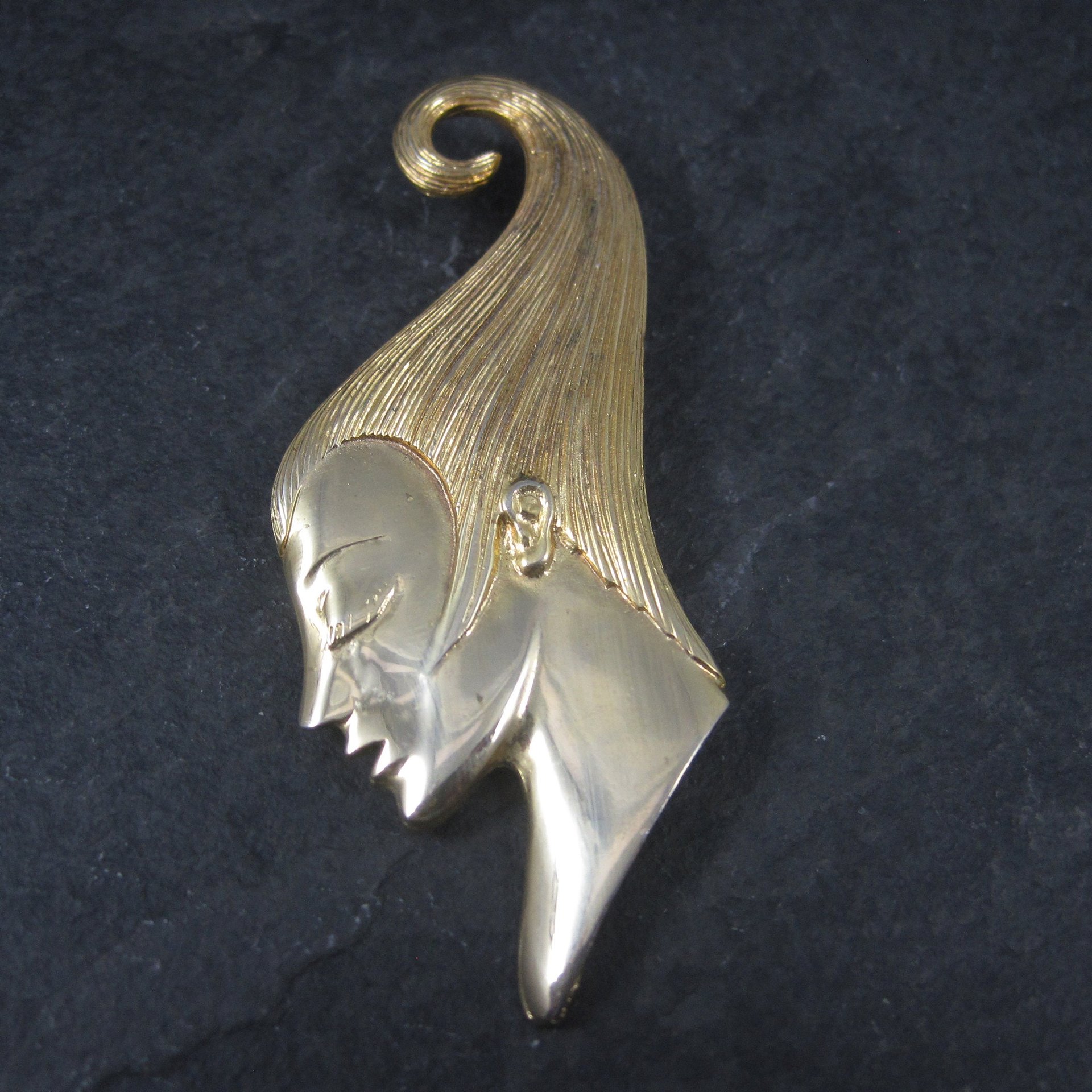 Vintage 80s Art Nouveau Style Lady Brooch MJENT