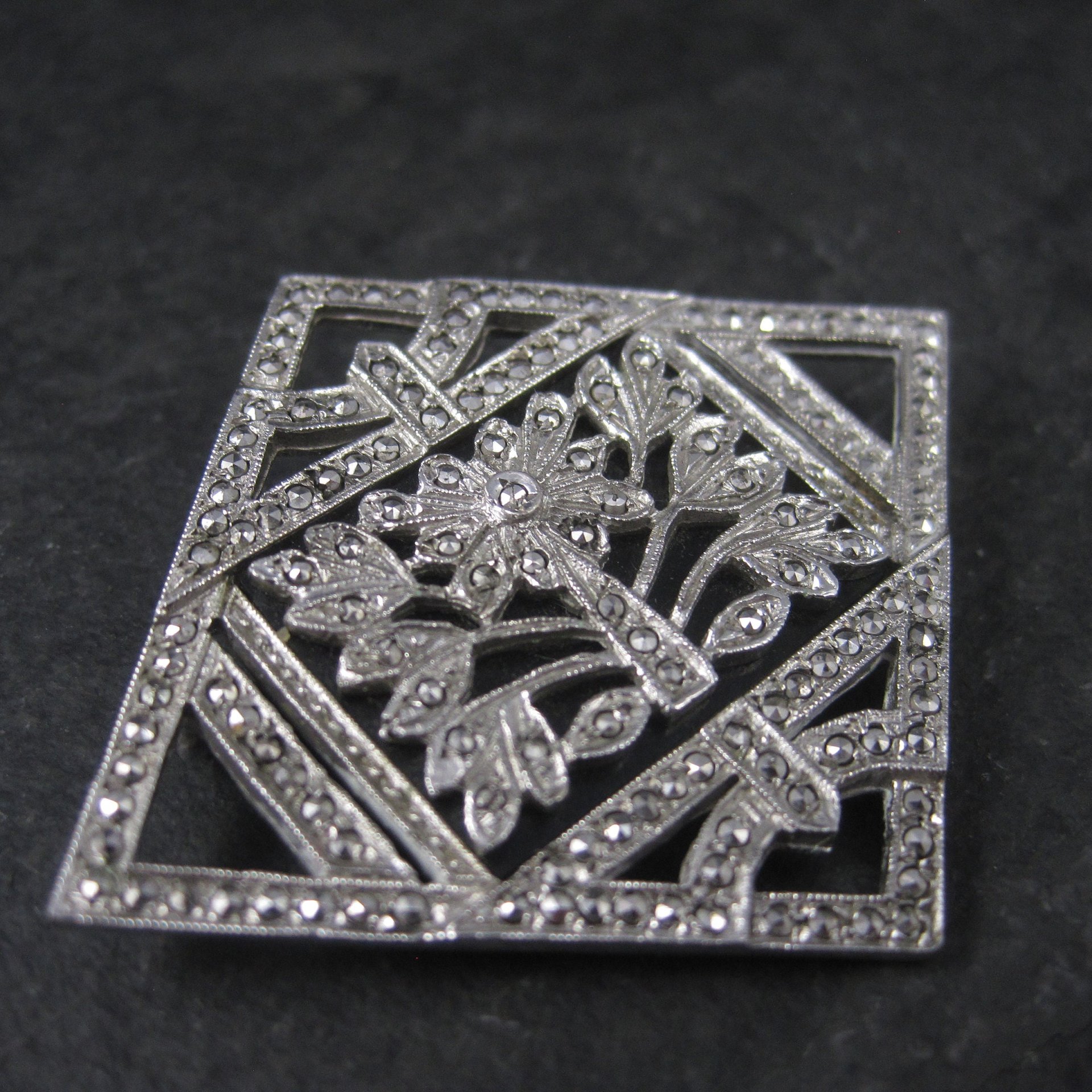 Vintage Sterling Marcasite Flower Brooch