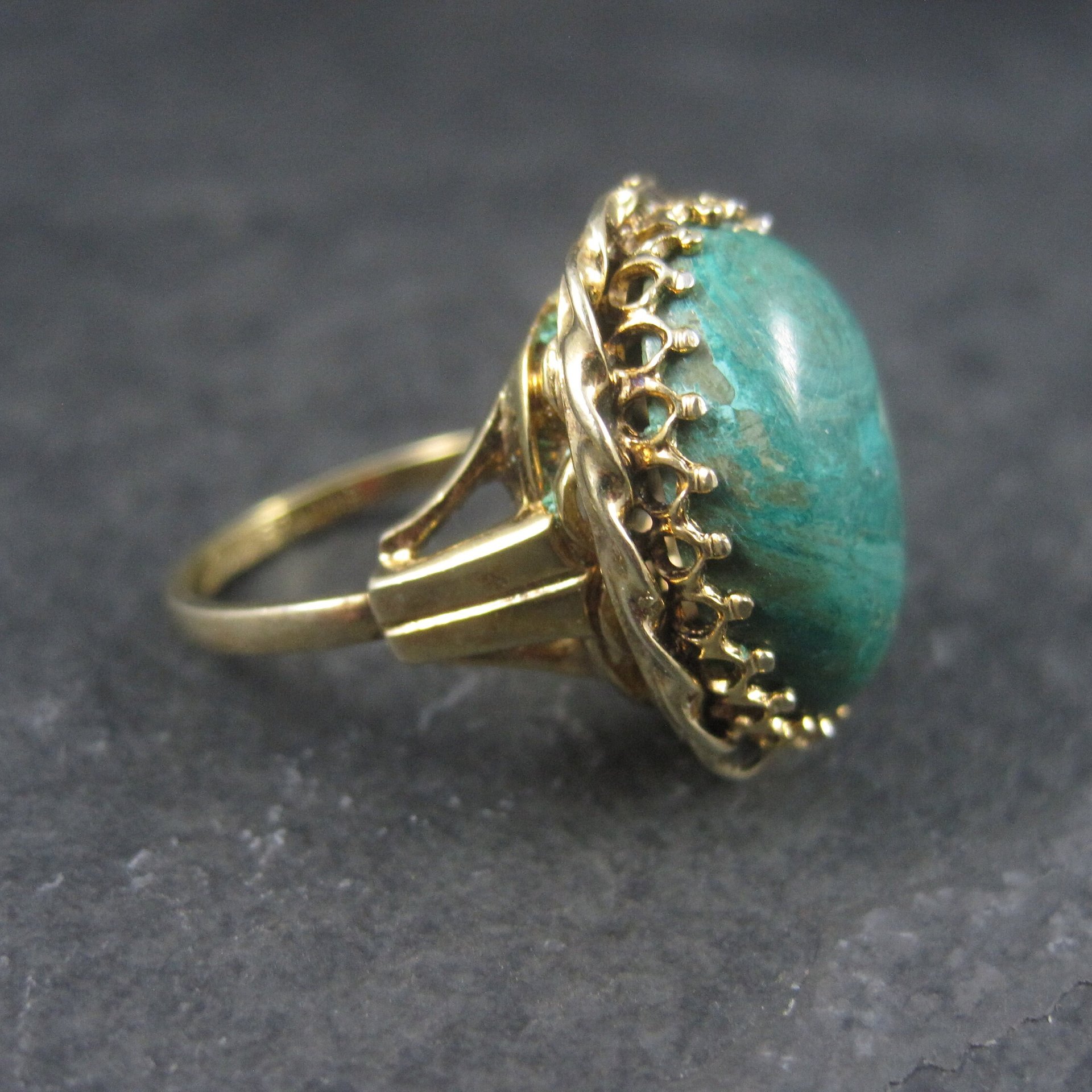Vintage Vermeil Sterling Chrysocolla Ring Adjustable Size 6