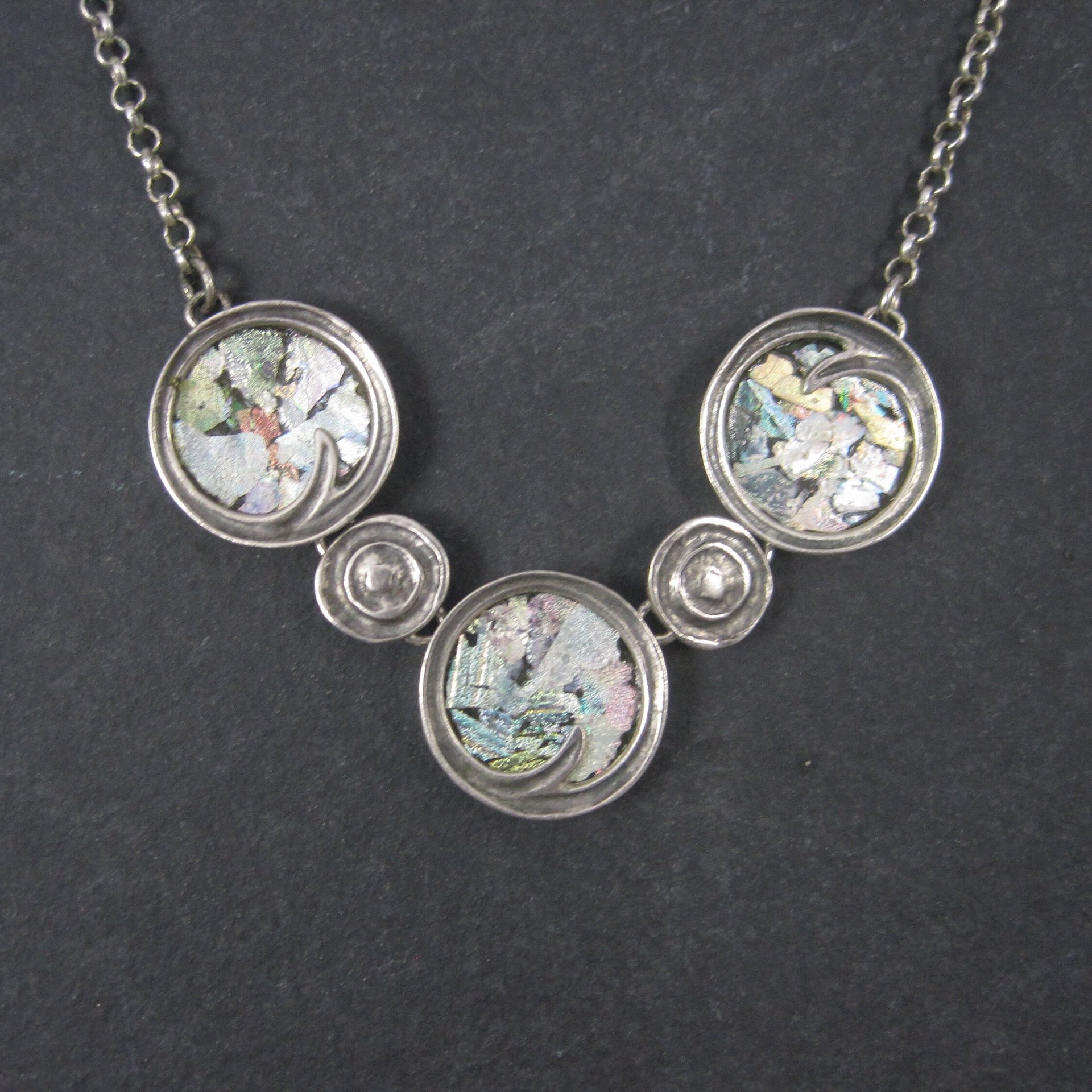 Vintage Sterling Mosaic Kaleidoscope Necklace Revital 16-18 Inches