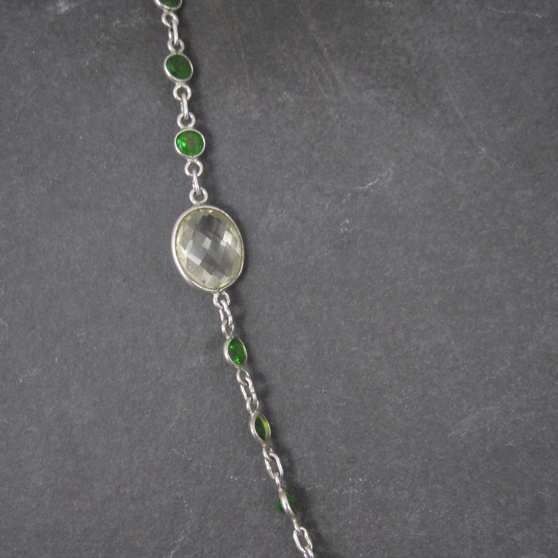 Vintage Sterling Green Amethyst Chrome Diopside Necklace 17.5 to 18.5 Inches