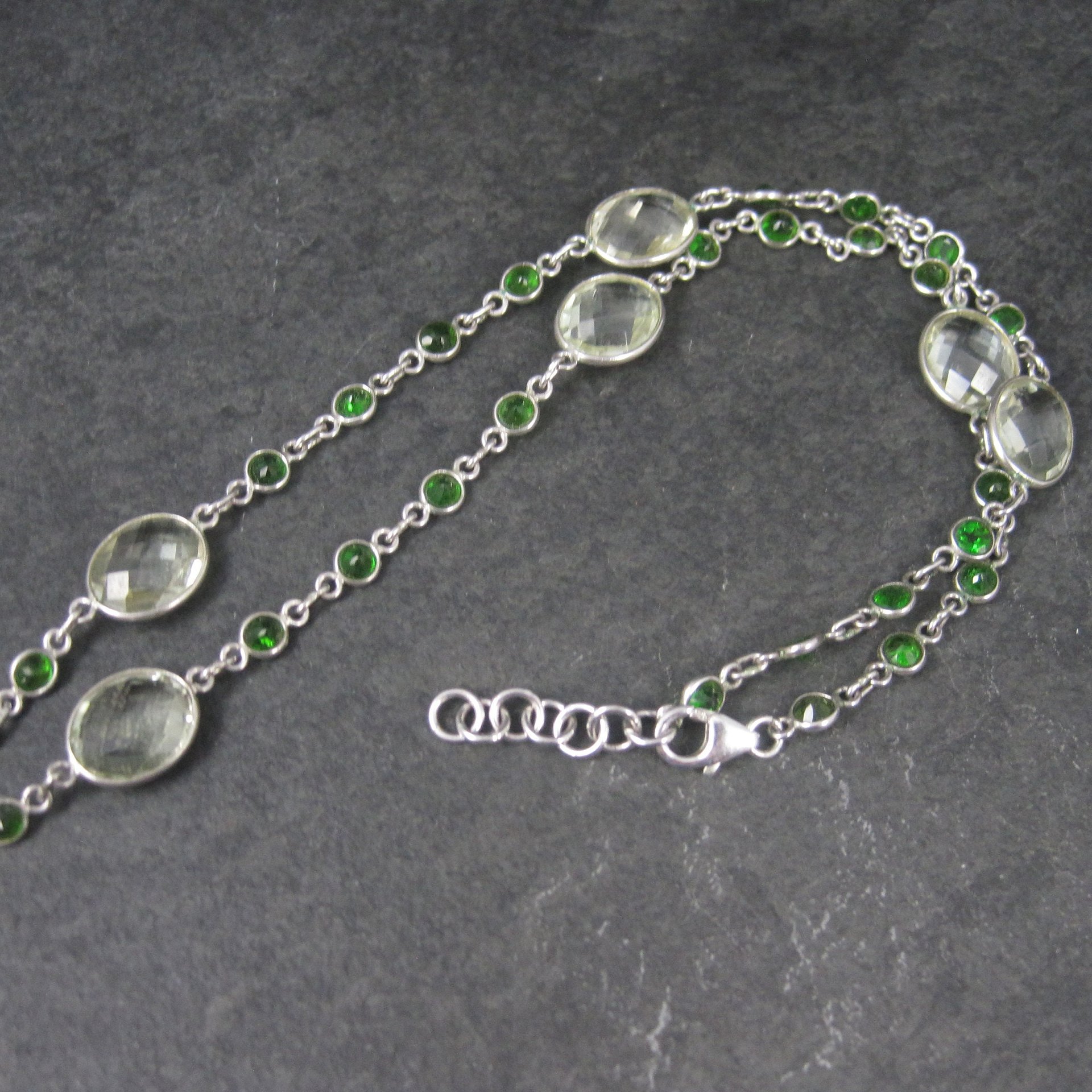 Vintage Sterling Green Amethyst Chrome Diopside Necklace 17.5 to 18.5 Inches