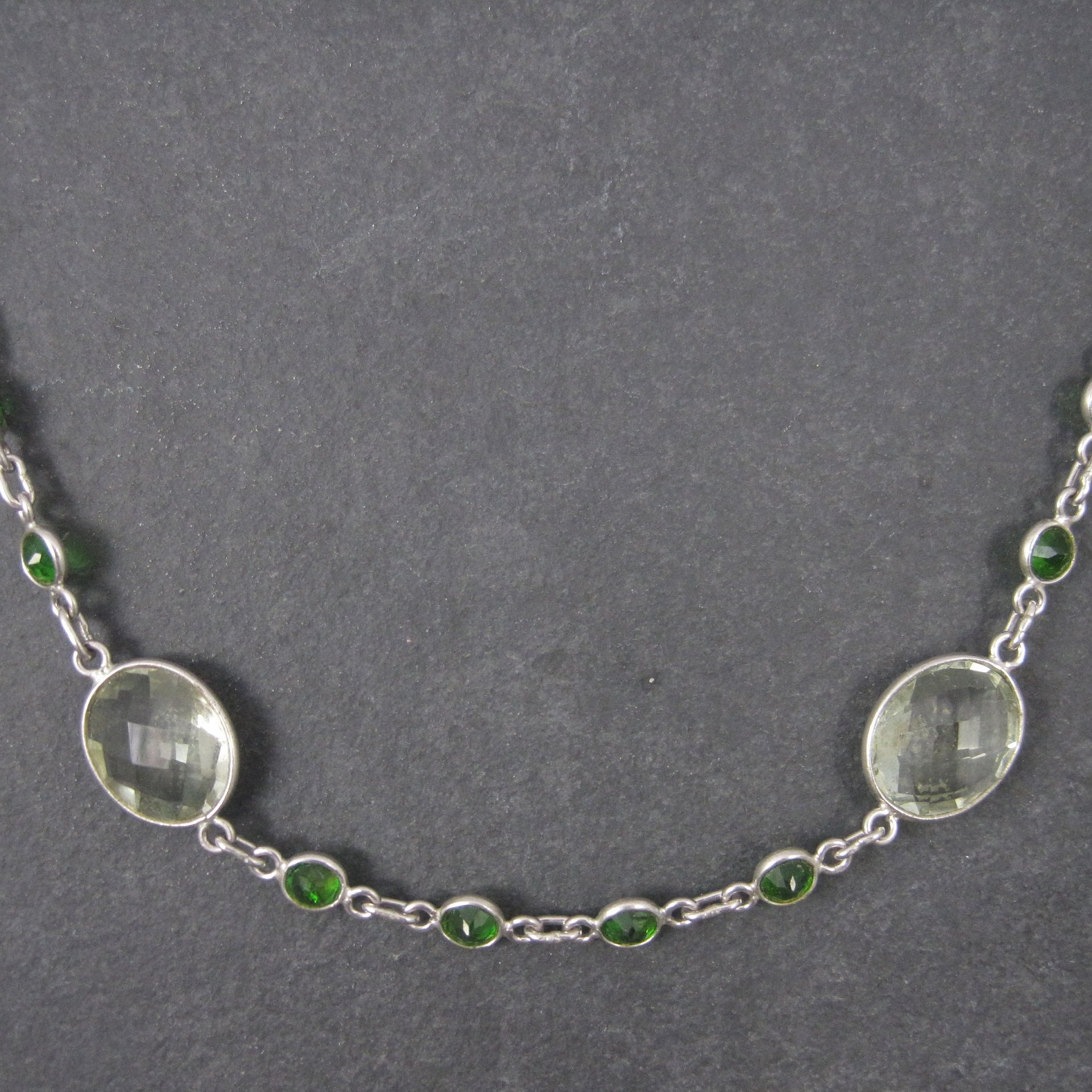 Vintage Sterling Green Amethyst Chrome Diopside Necklace 17.5 to 18.5 Inches