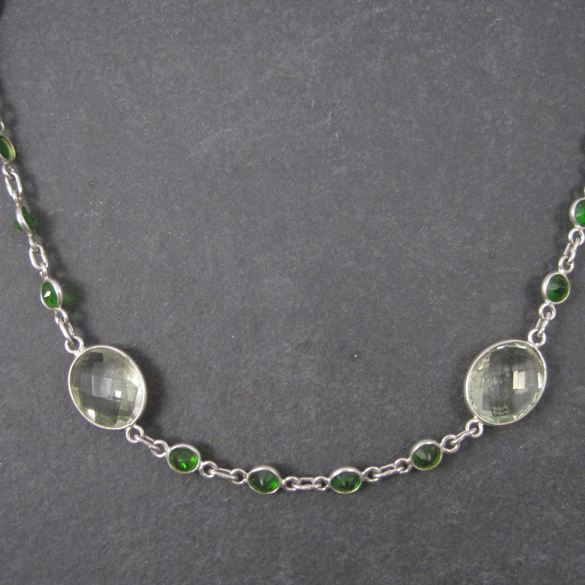 Vintage Sterling Green Amethyst Chrome Diopside Necklace 17.5 to 18.5 Inches