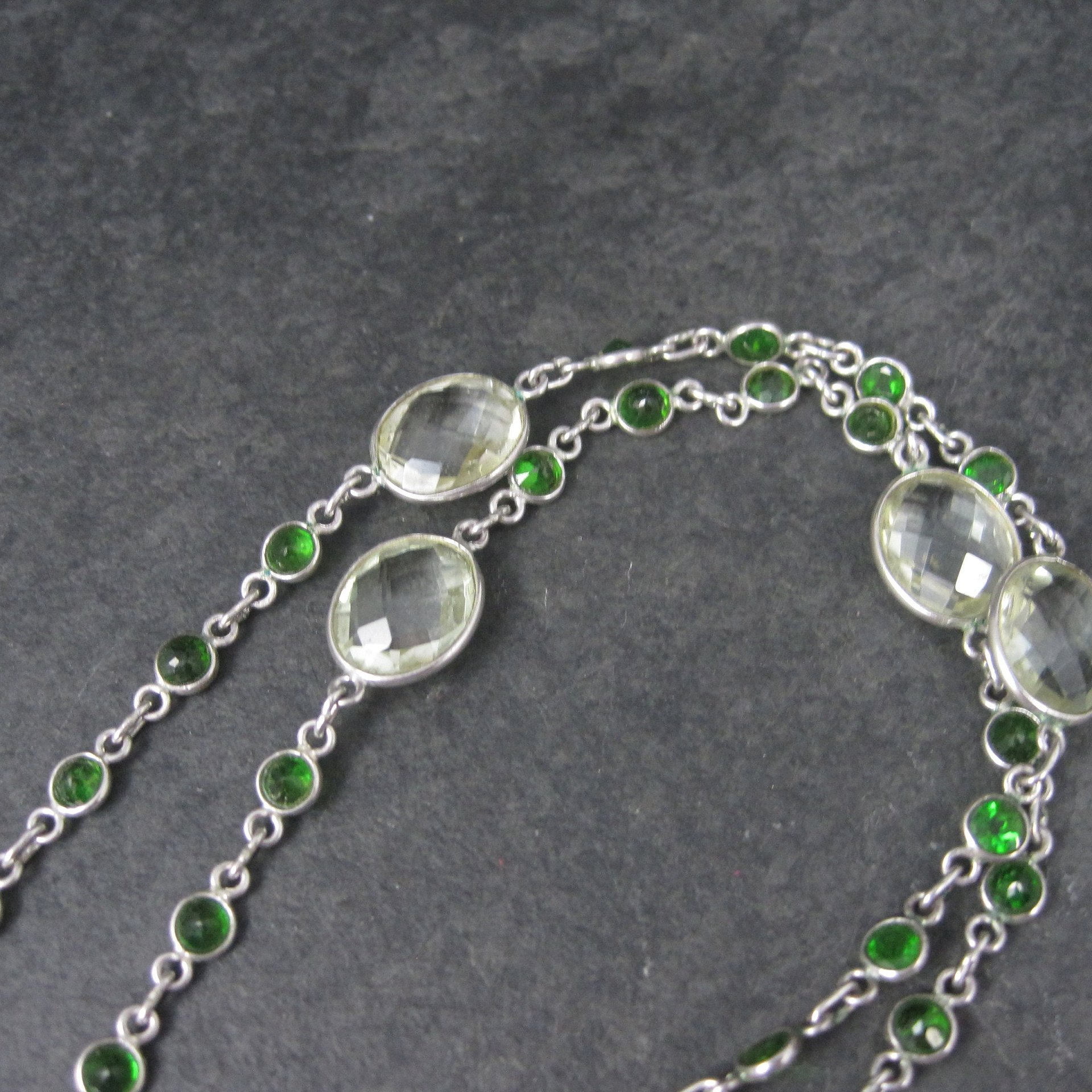 Vintage Sterling Green Amethyst Chrome Diopside Necklace 17.5 to 18.5 Inches