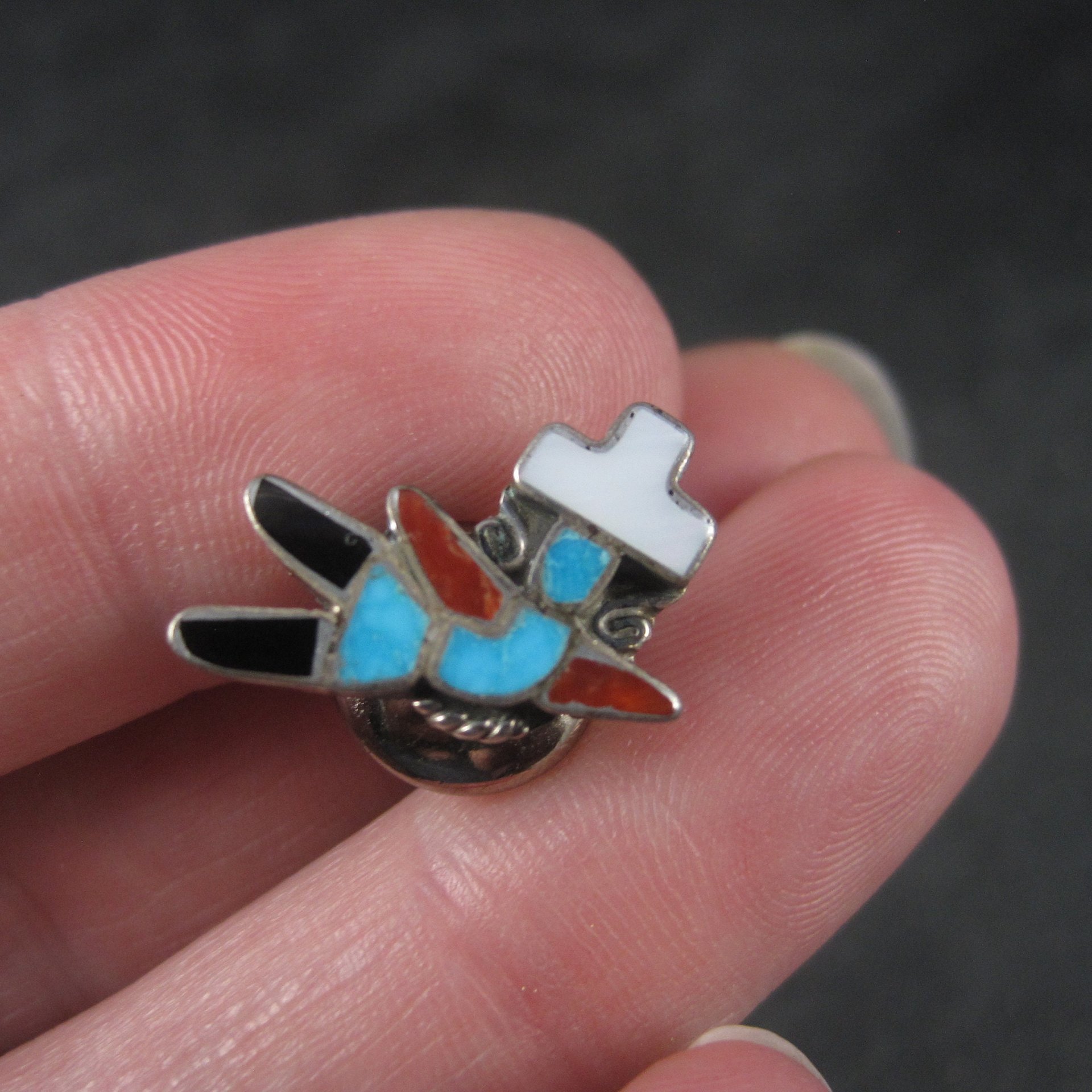 Vintage Southwestern Sterling Inlay Yei Tie Tack