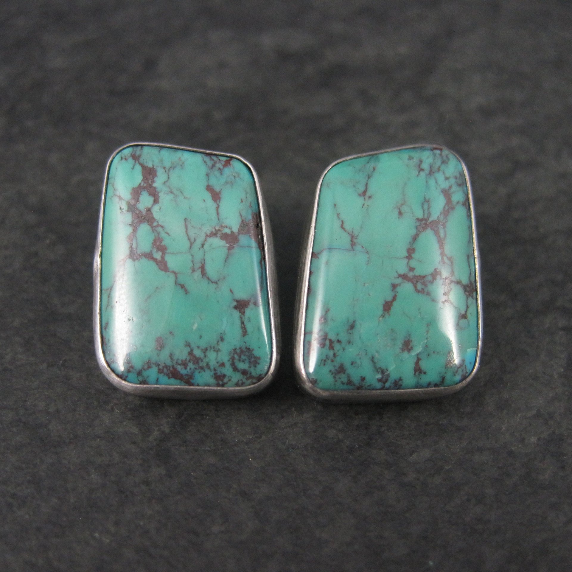 Large Vintage Southwestern Sterling Chrysocolla Earrings