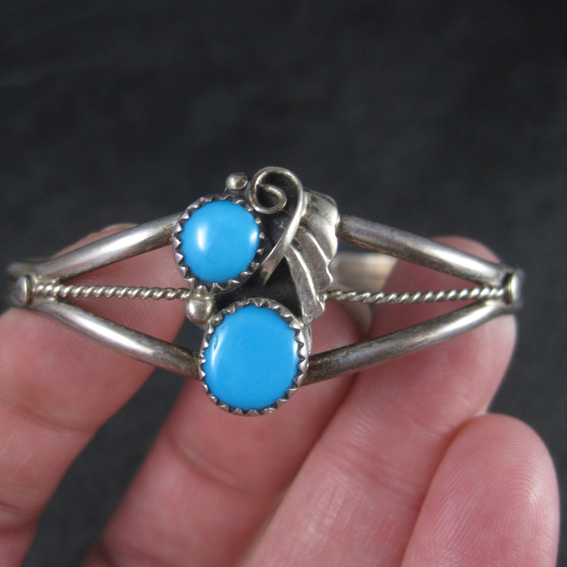 Dainty Vintage Southwestern Sterling Turquoise Cuff Bracelet 6 Inches