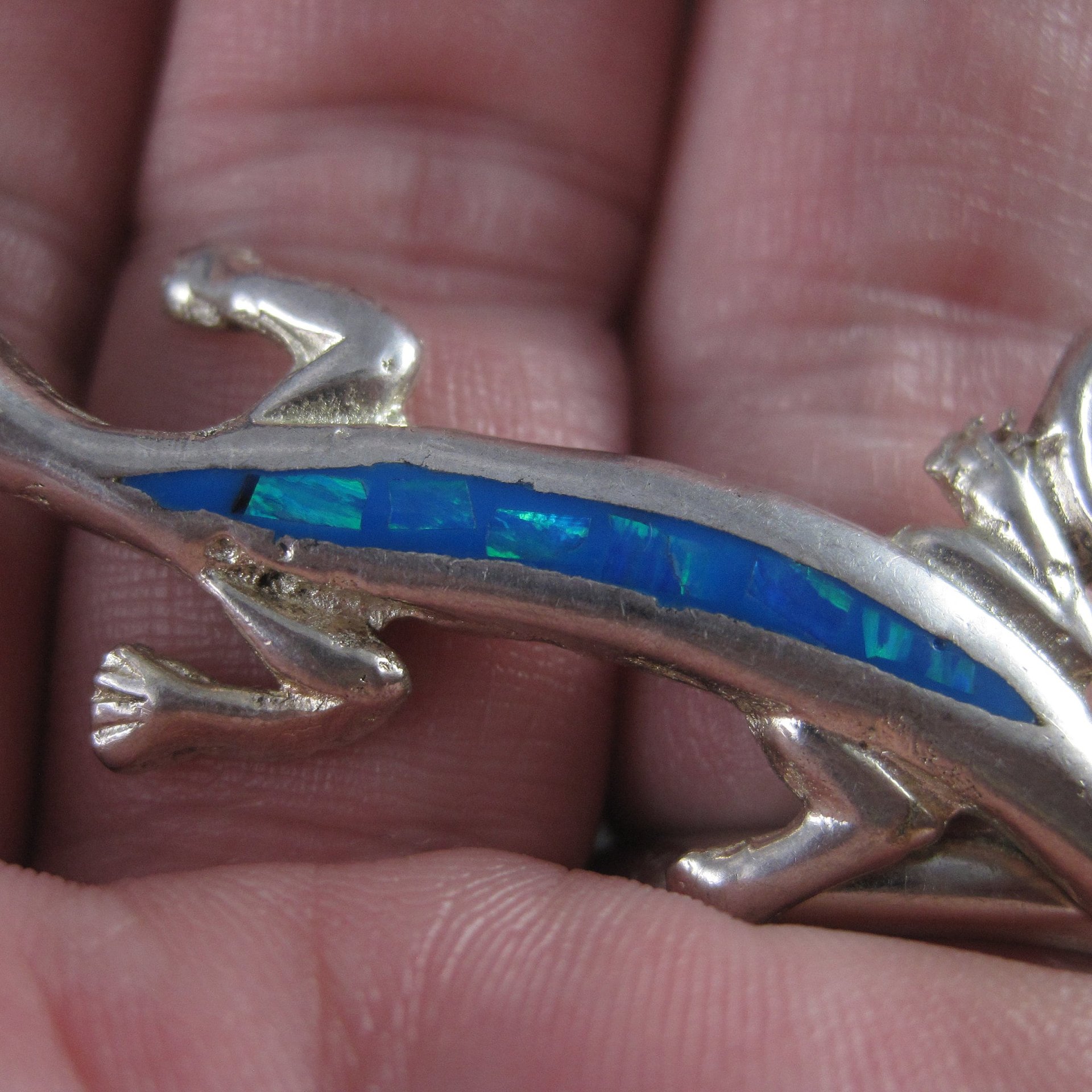 Vintage Mexican Sterling Inlay Salamander Pendant