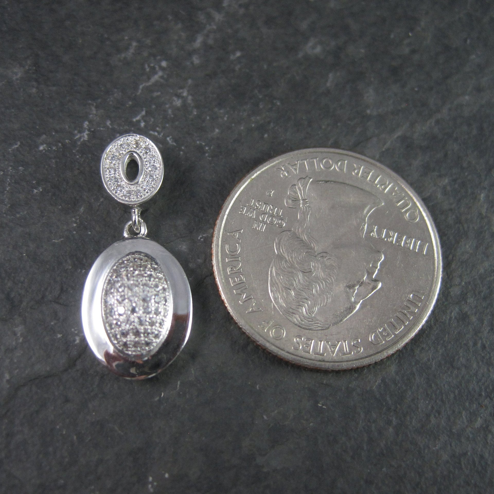 Vintage Sterling Oval Diamond Pendant