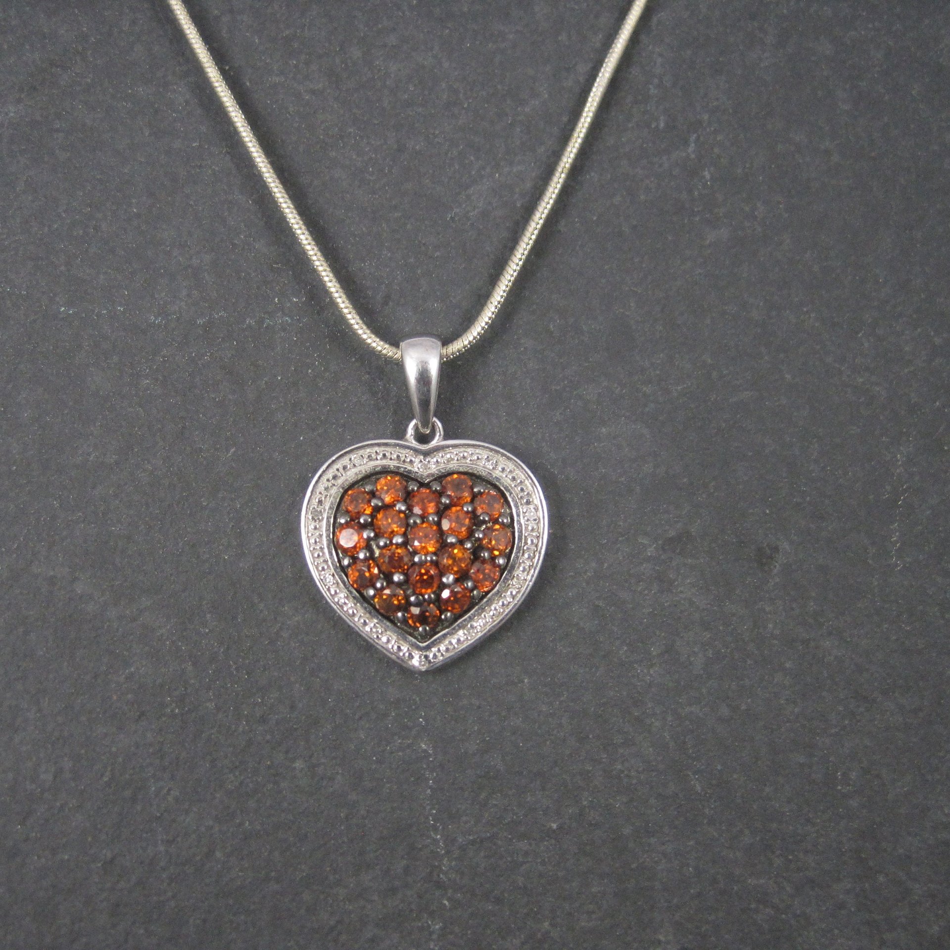 Sterling Madeira Citrine Diamond Heart Pendant Necklace