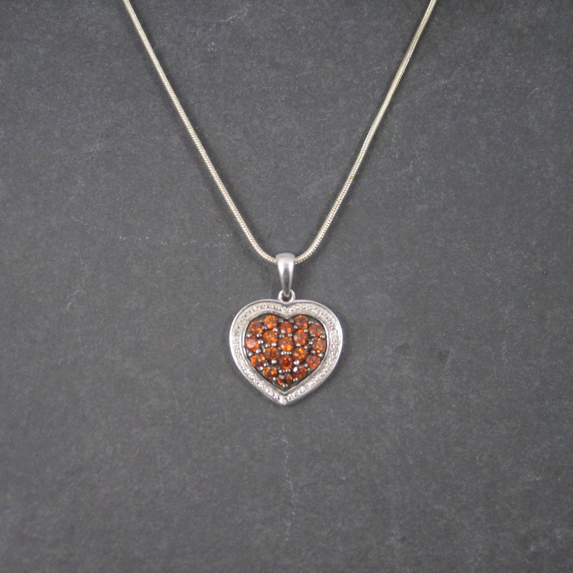 Sterling Madeira Citrine Diamond Heart Pendant Necklace