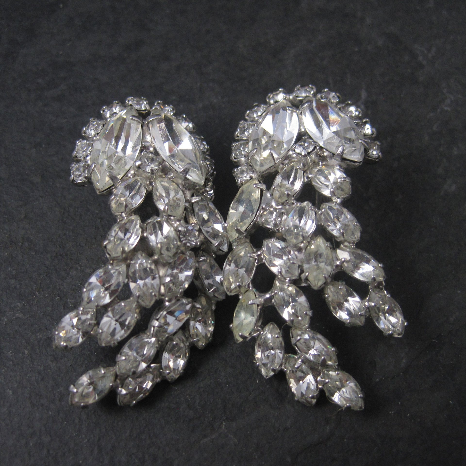 Large Vintage Juliana Clear Rhinestone Clip On Earrings