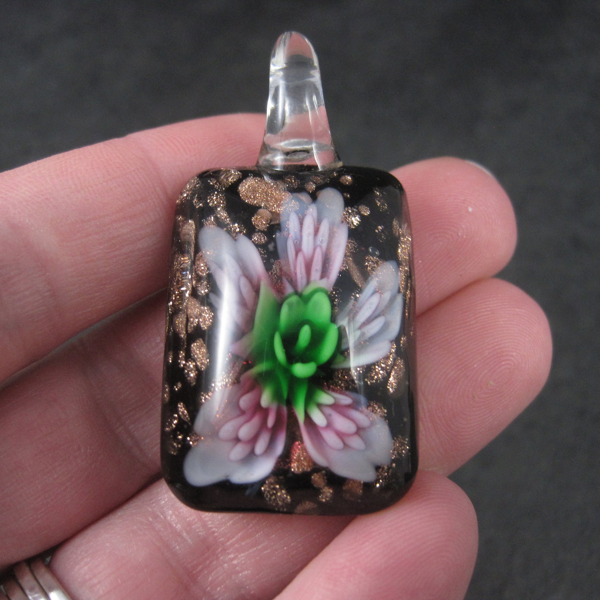 Vintage Pink Floral Murano Style Art Glass Pendant