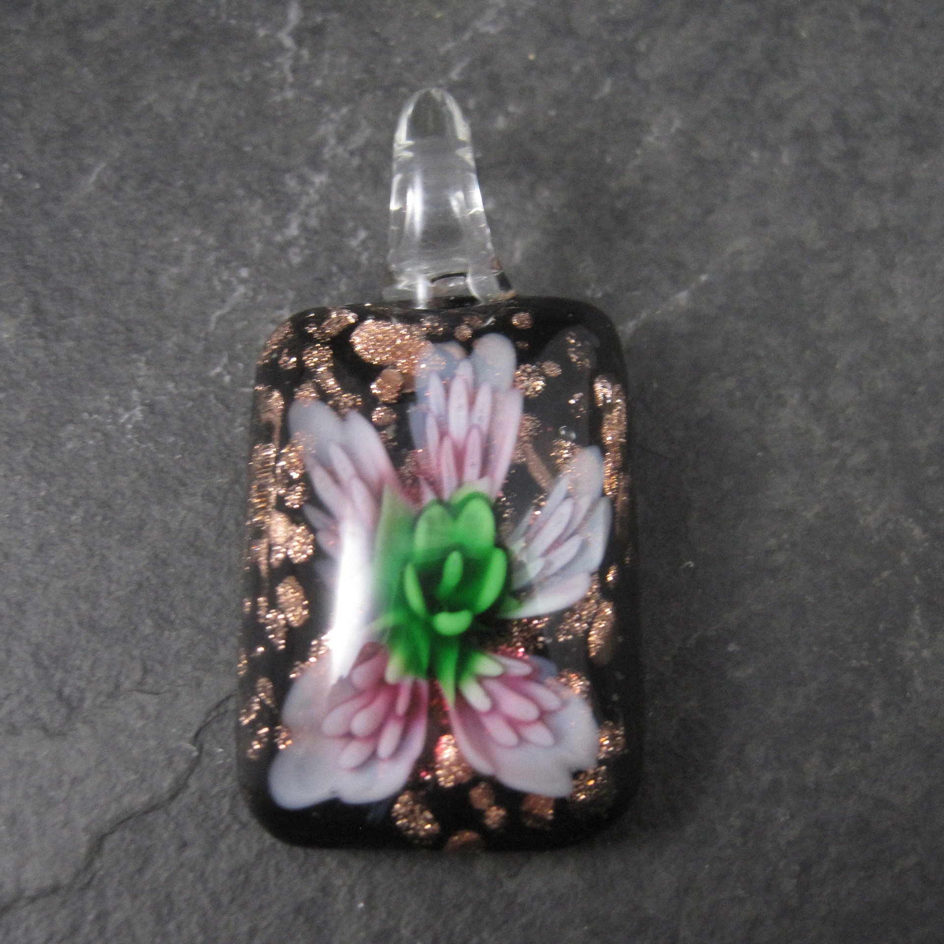 Vintage Pink Floral Murano Style Art Glass Pendant