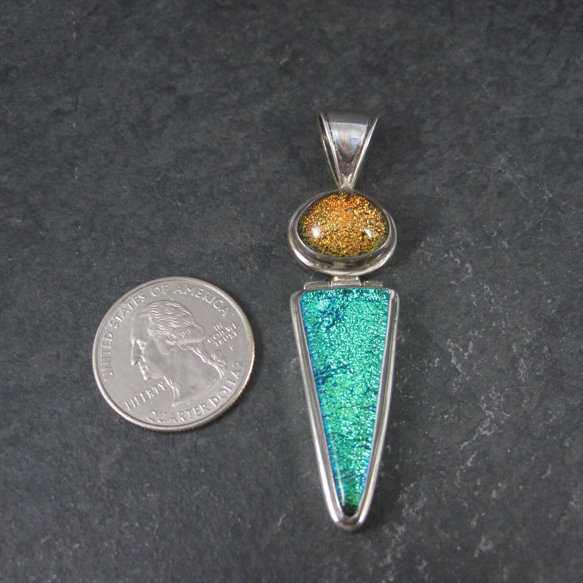 Large Vintage Sterling Dichroic Glass Pendant