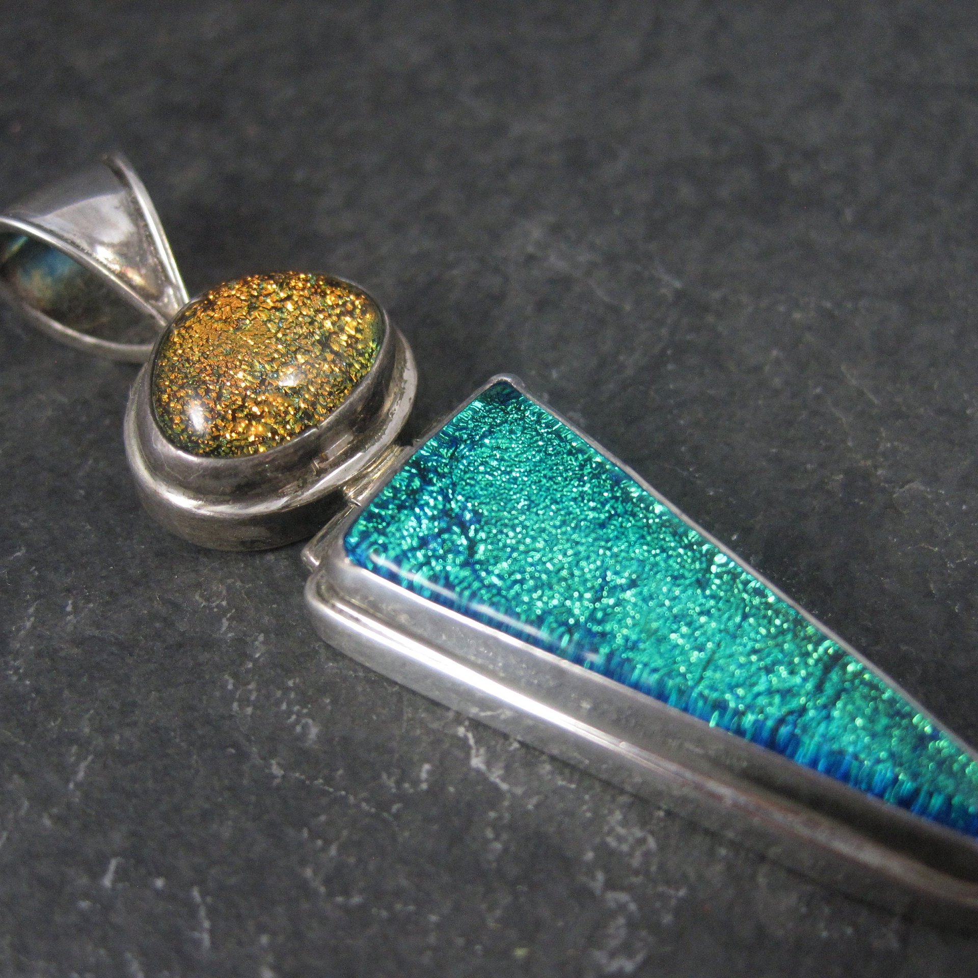 Large Vintage Sterling Dichroic Glass Pendant