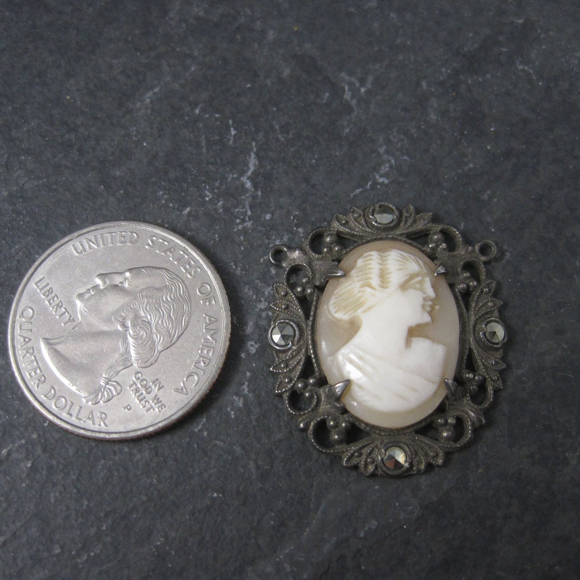 Antique Sterling Carved Shell Cameo Pendant