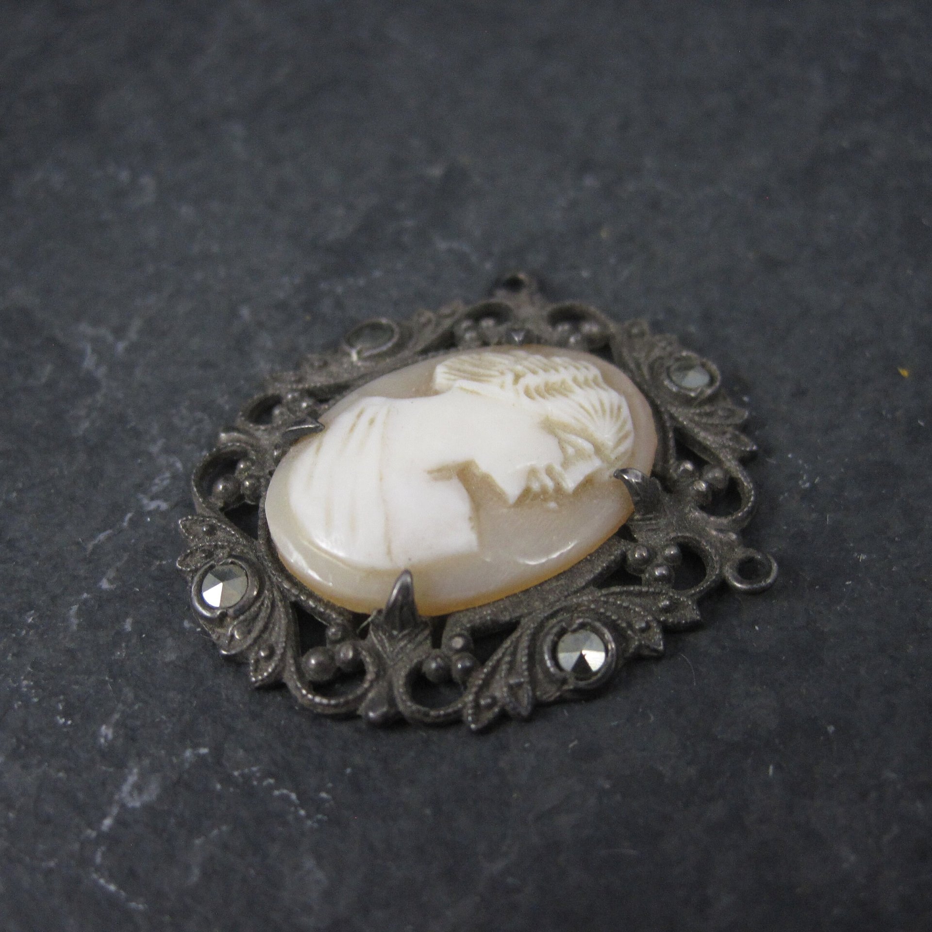 Antique Sterling Carved Shell Cameo Pendant