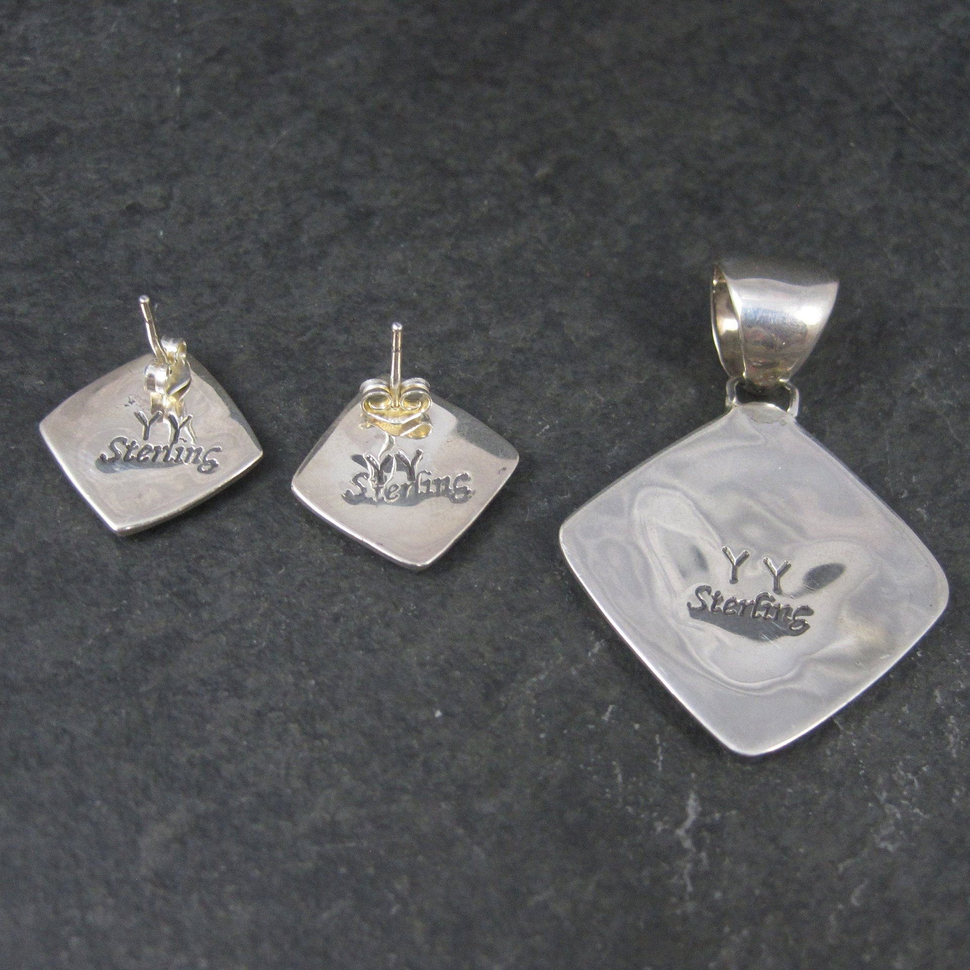 Vintage Southwestern Sterling Inlay Pendant and Earrings Jewelry Set
