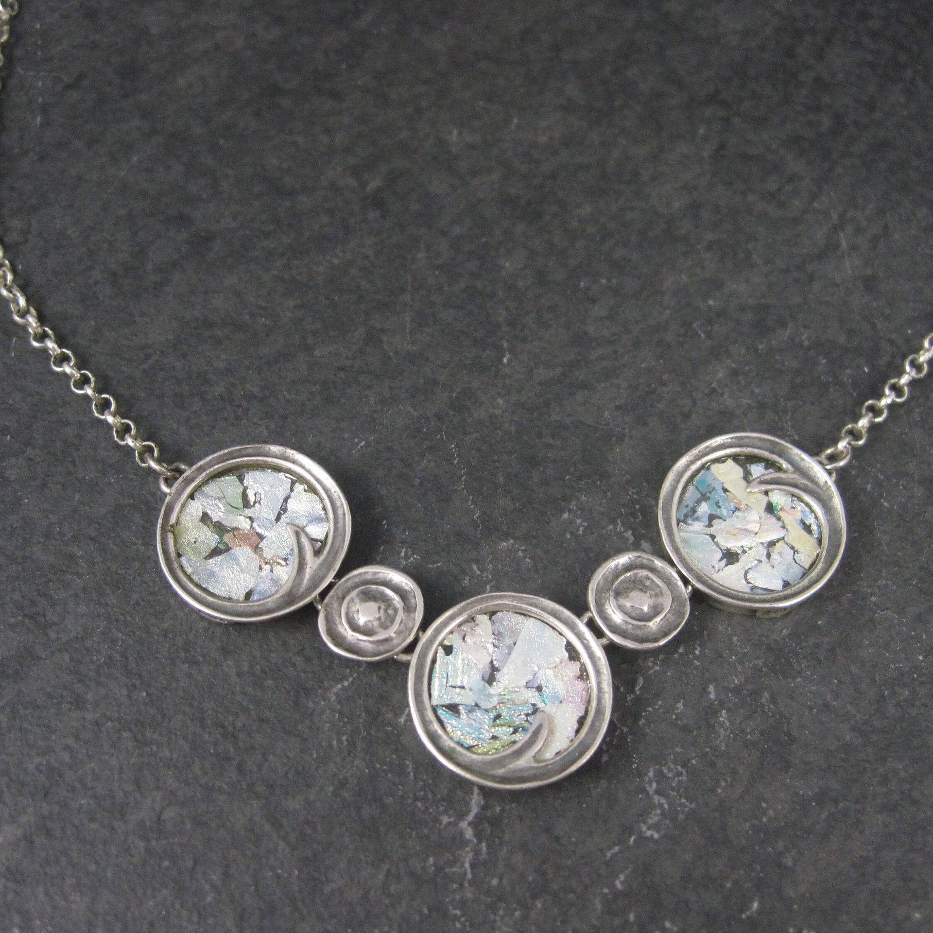 Vintage Sterling Mosaic Kaleidoscope Necklace Revital 16-18 Inches