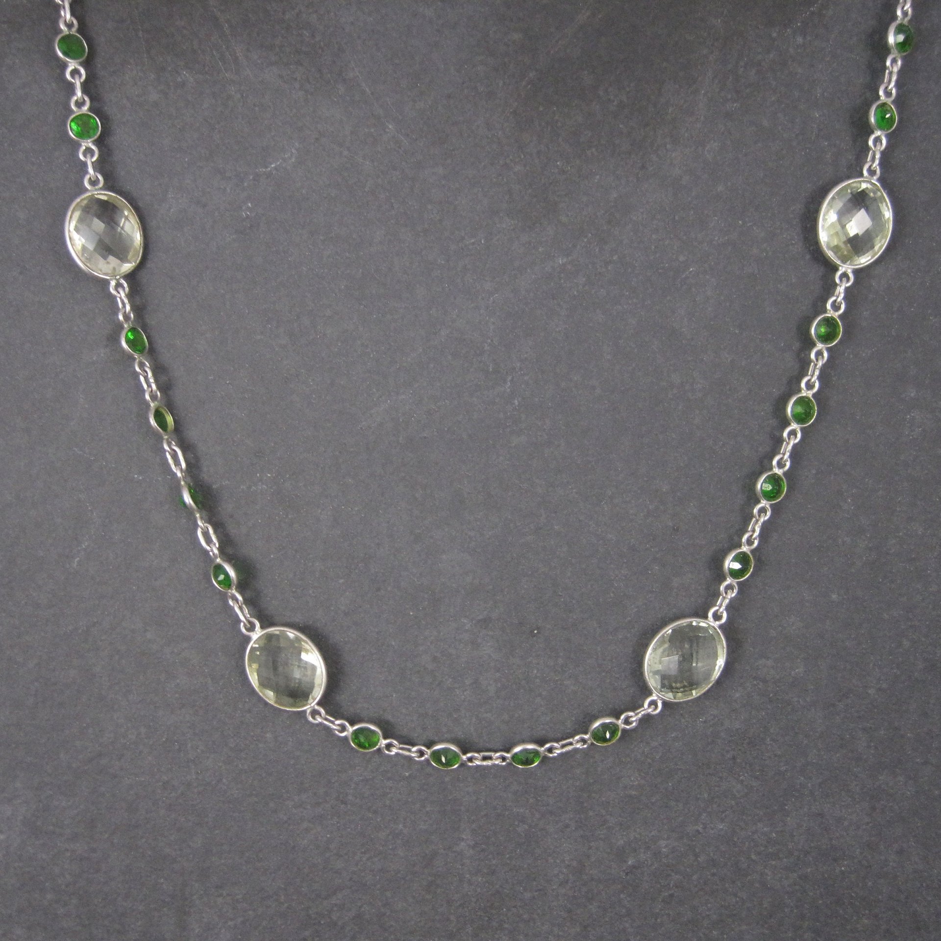 Vintage Sterling Green Amethyst Chrome Diopside Necklace 17.5 to 18.5 Inches