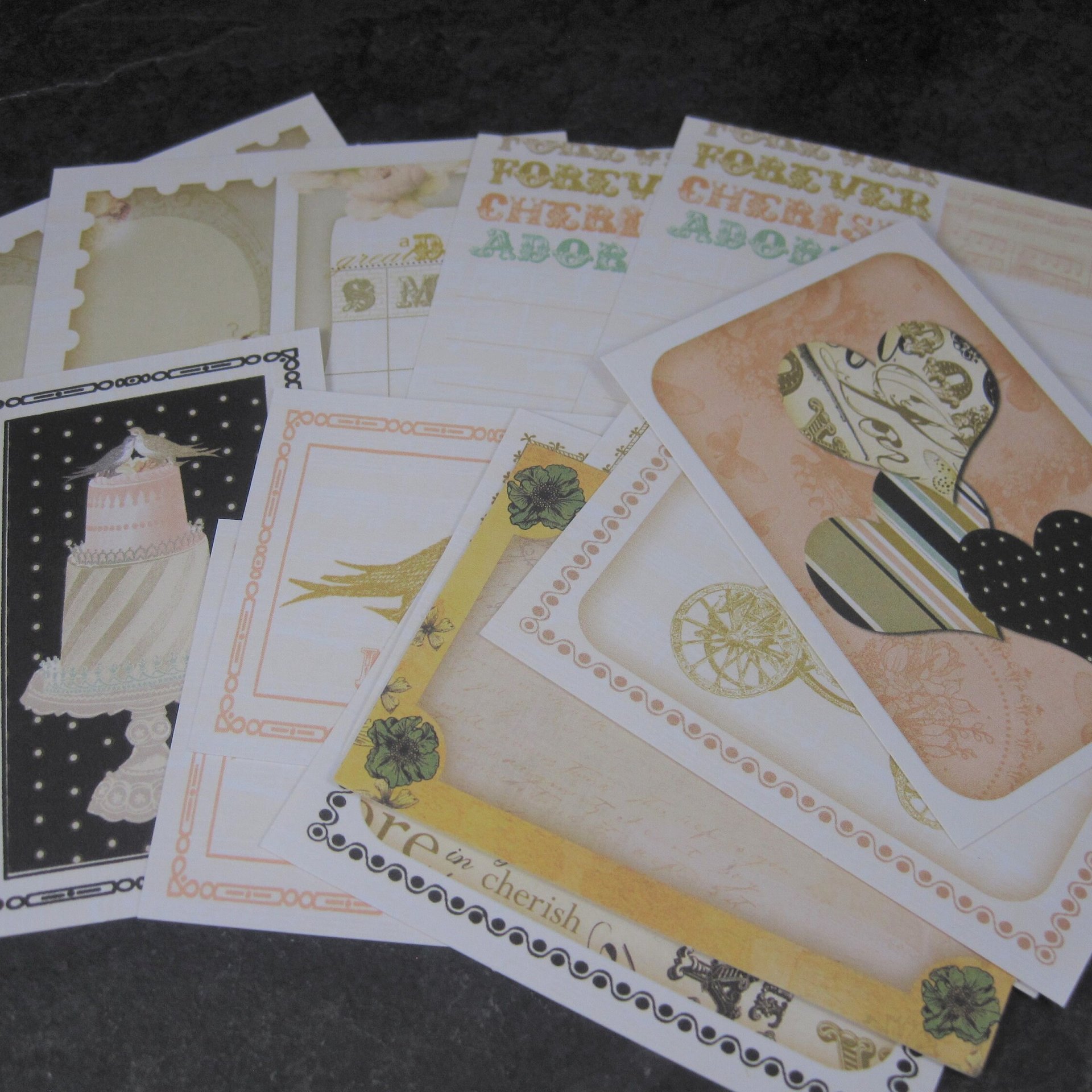 Set of 14 Journaling Motif Calendar Cards Love Wedding Theme