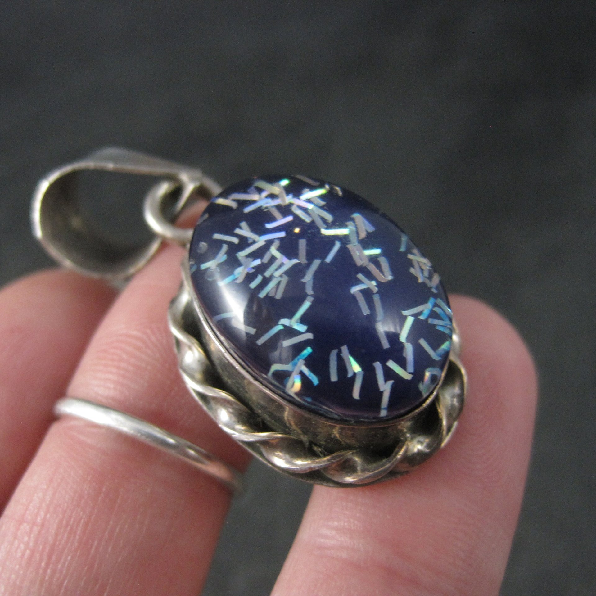 Vintage Mexican Sterling Blue Confetti Pendant