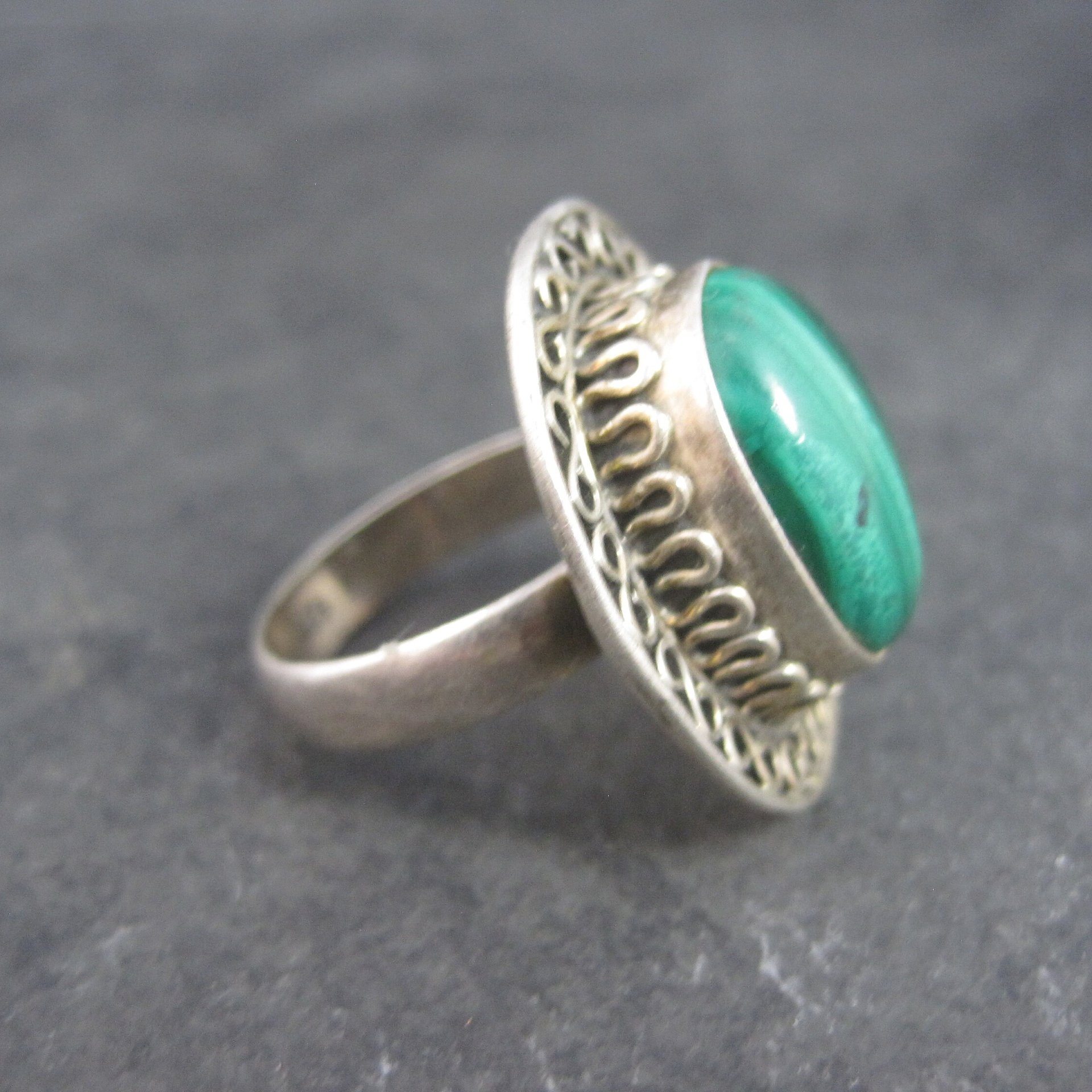 Vintage Sterling Malachite Ring Size 7.5