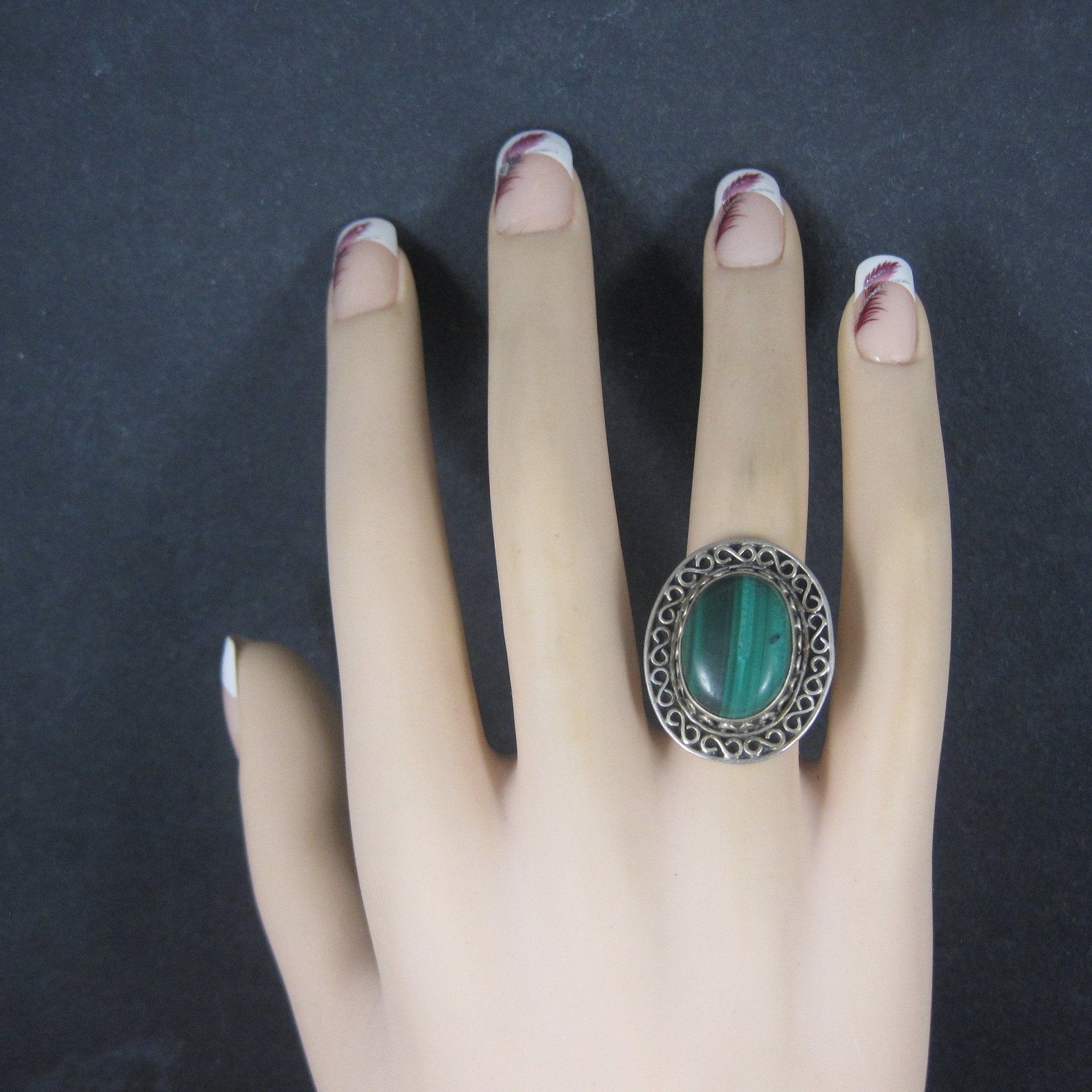 Vintage Sterling Malachite Ring Size 7.5