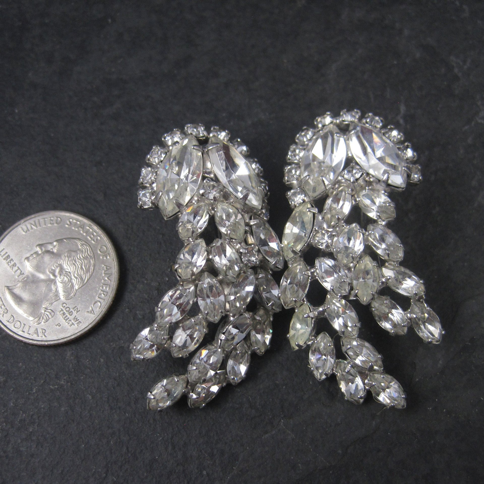 Large Vintage Juliana Clear Rhinestone Clip On Earrings