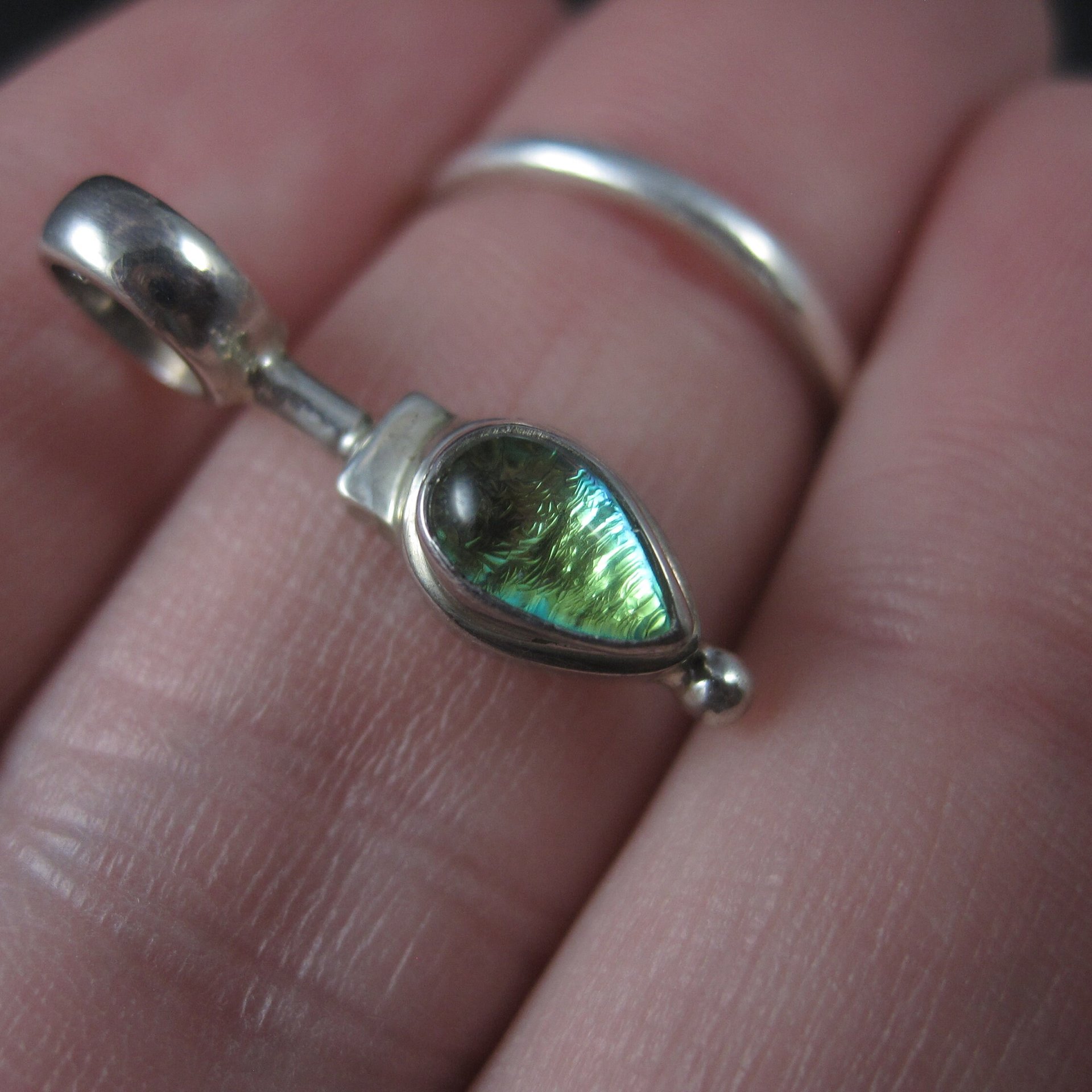 Small Vintage Sterling Green Dichroic Glass Pendant