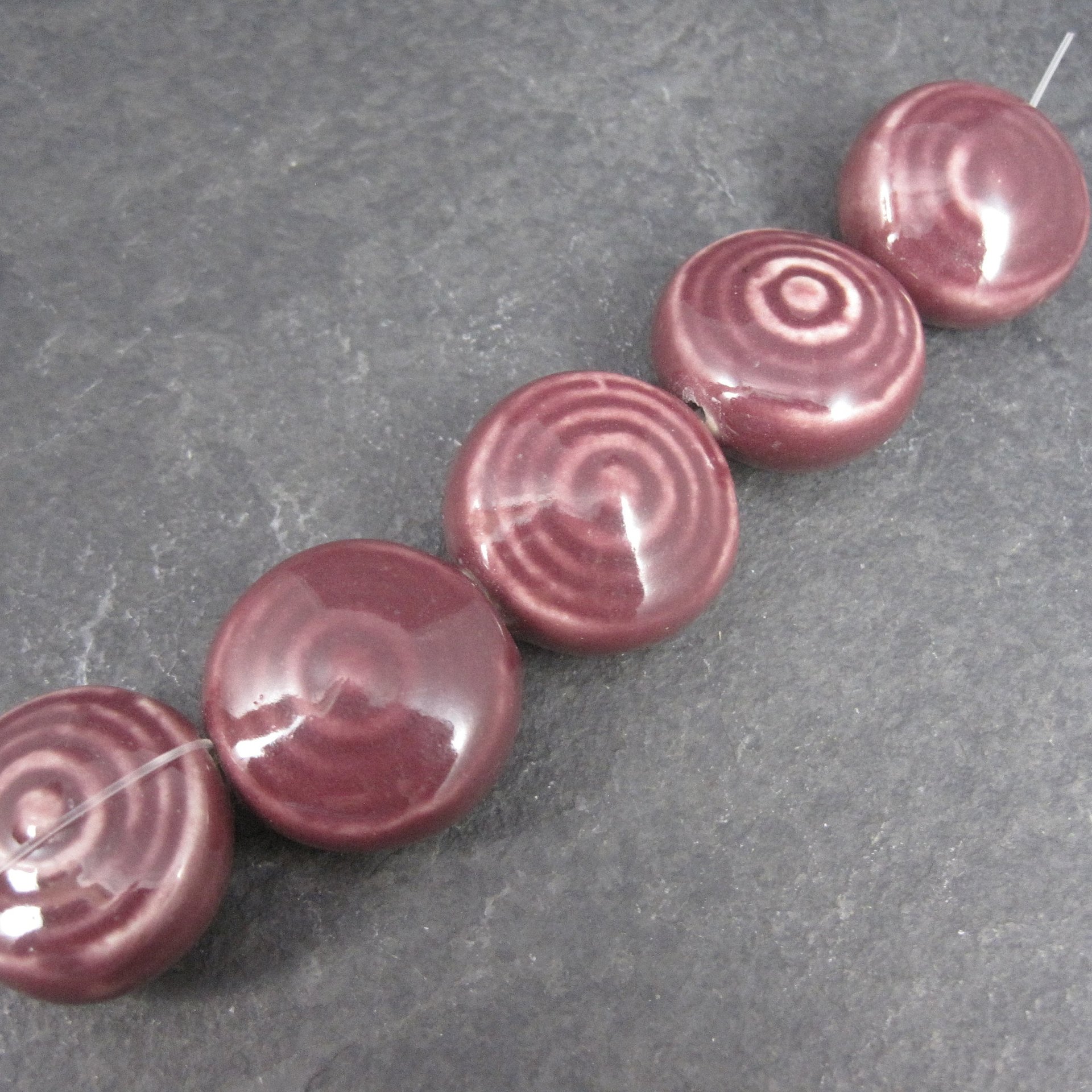 Vintage Burgundy Ceramic Beads 21x12mm