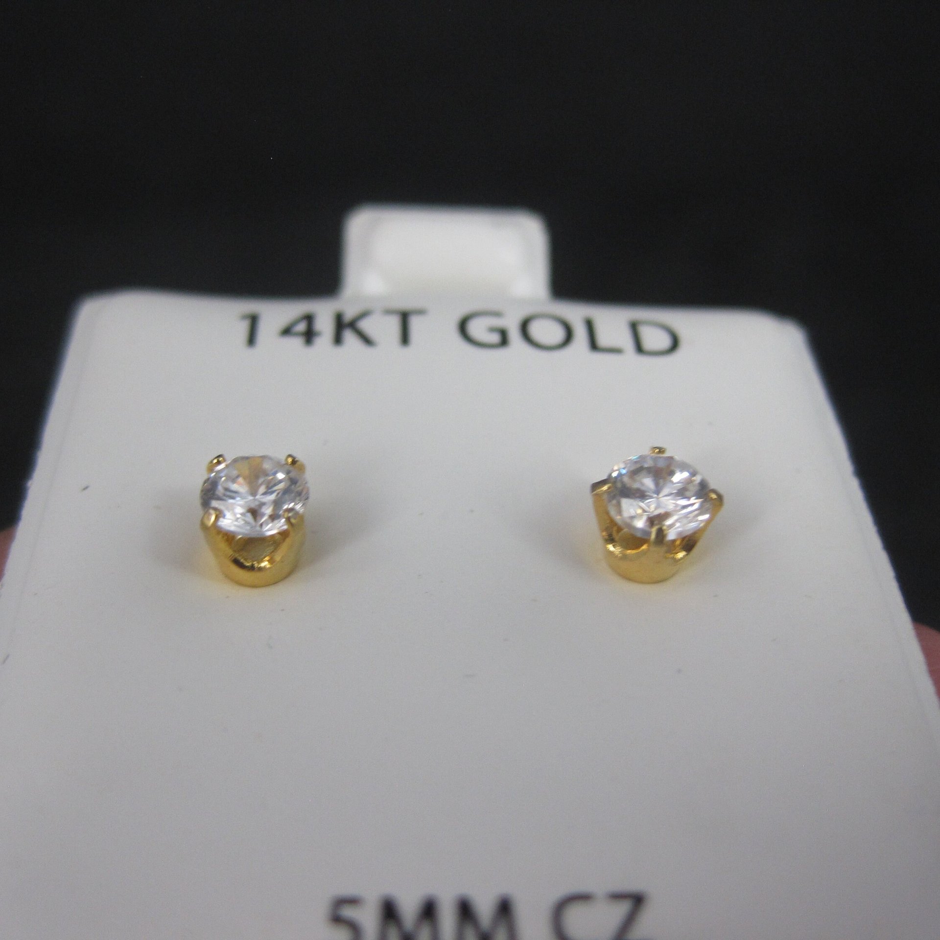 Vintage 14K 5mm Cubic Zirconia Piercing Stud Earrings